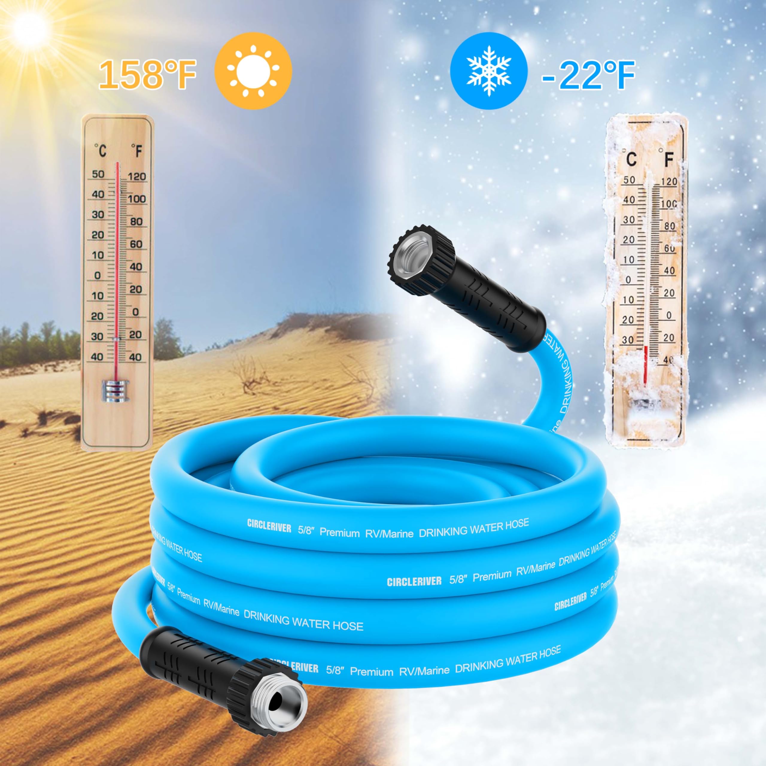 CircleRiver RV Water Hose 25FT, 5/8'' Premium RV Drinking Water Hose for RV, Camping, Marine, Trailer and Truck, BPA Free, Anti-
