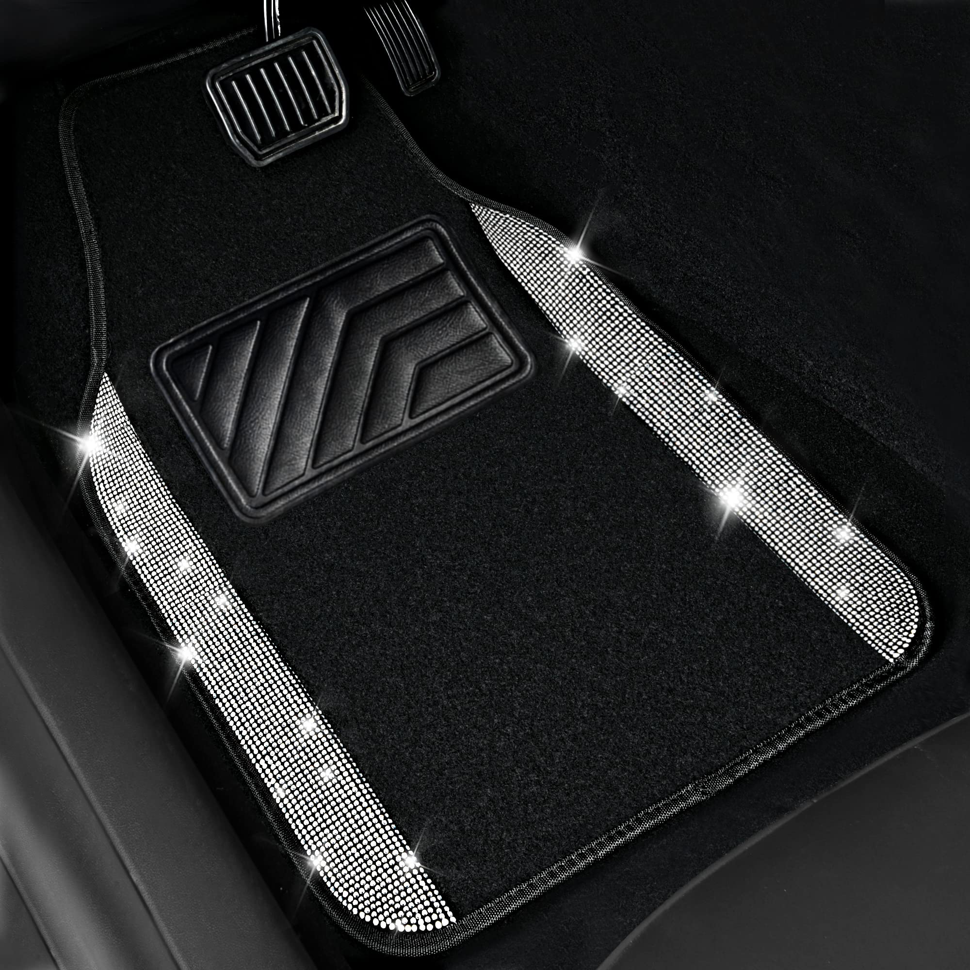 Car Pass Bling Car Mats Shining Diamond Carpet Crystal Rhinestones Sparkly Glitter Floor Mats Anti-Slip Pvc Heel Pad Universal F