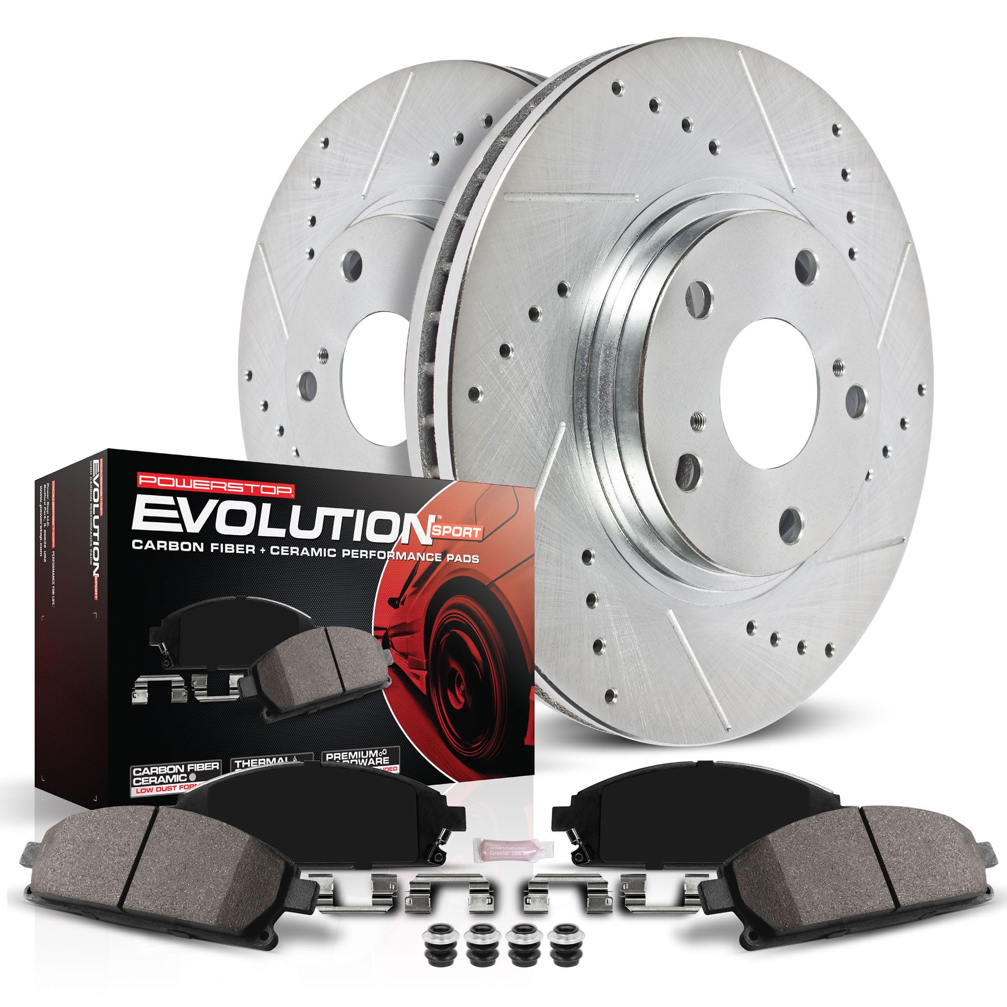 Power Stop Front K1043 Ceramic Brake Pad And 282Mm Drilled And Slotted Brake Rotors Brake Kit For 2003-2012 Honda Accord | 2013-