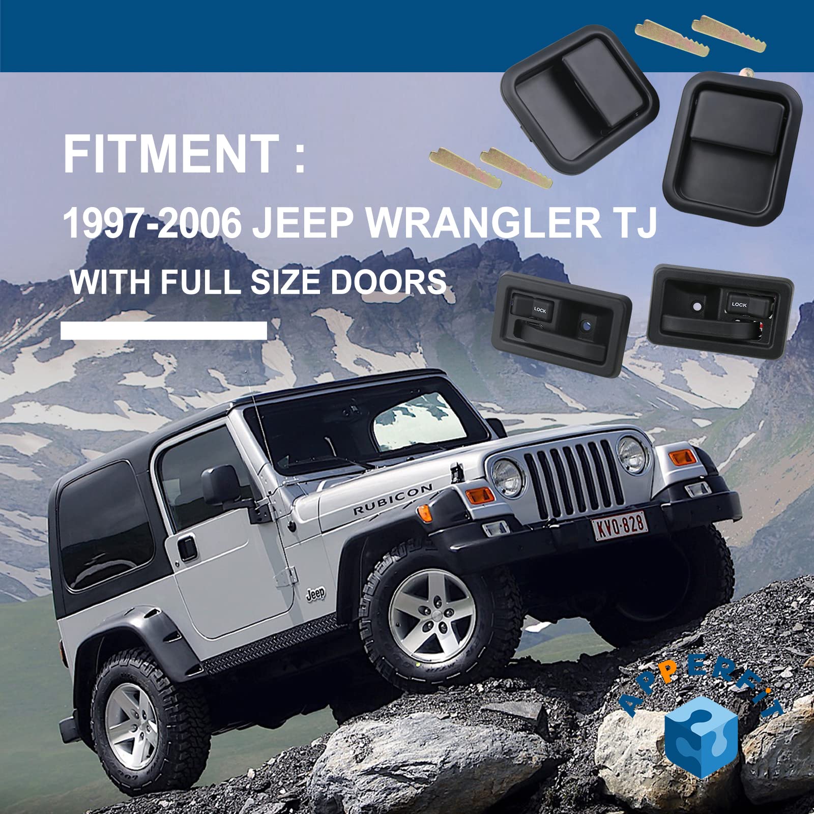 Apperfit Exterior & Interior Door Handles W/Keepers Compatible With Jeep Wrangler Yj Tj 1991-2006 With Full Doors Replaces 55176