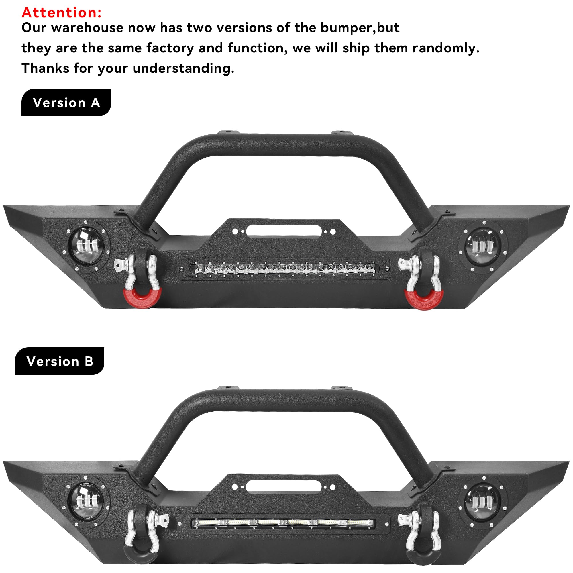 Ledkingdomus Front& Rear Bumper Compatible With 07-18 Jeep Wrangler Jk& Unlimited, Built-In 90W Led Light Bar W/ 2 60W Fog Light
