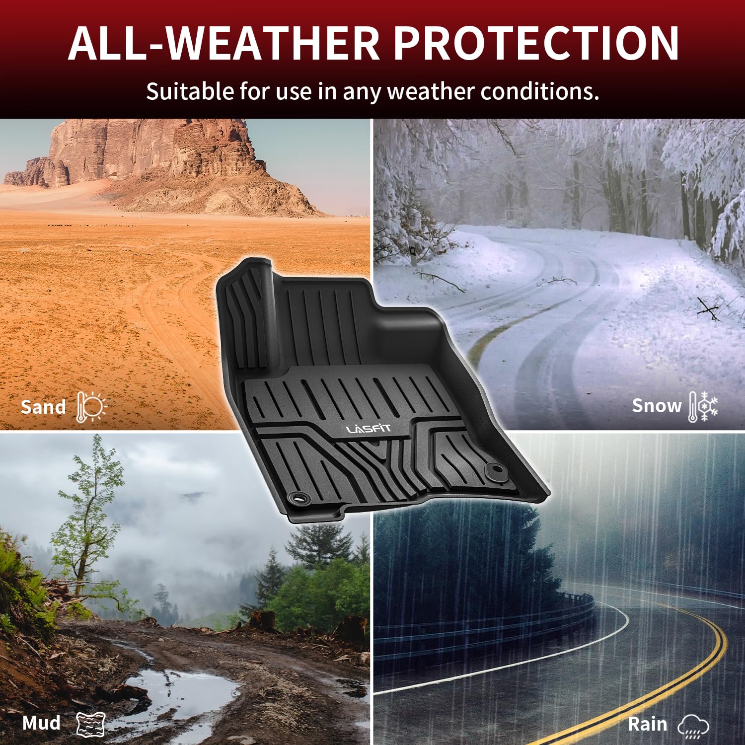 LASFIT Custom Fit Floor Mats for Honda Civic 2016-2021, All Weather TPE, 1st & 2nd Row, Black, Model LL-HN06