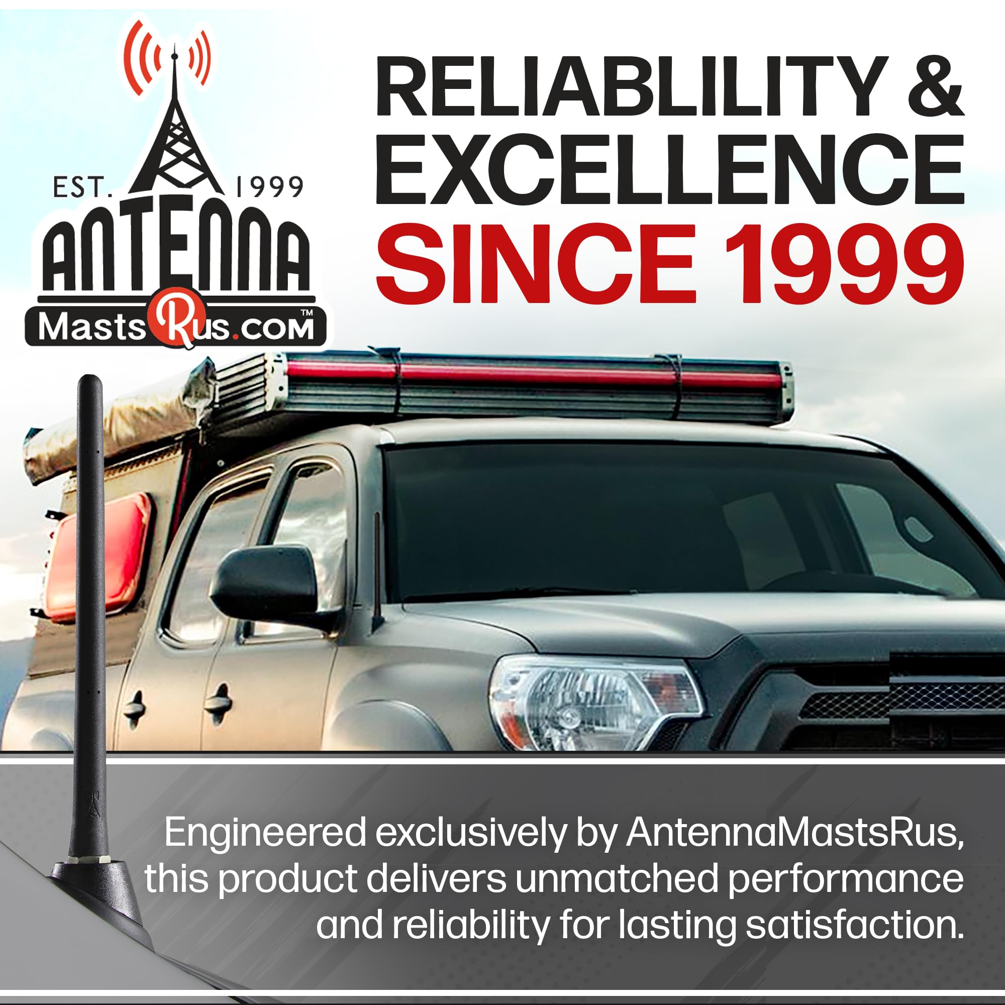 Antennamastsrus - Short Rubber Antenna Fits Toyota Fj Cruiser (2007-2015) - Usa Stainless Steel Threading - The Original 6 3/4 Inch Accessories - Car Wash Proof - Internal Copper Coil