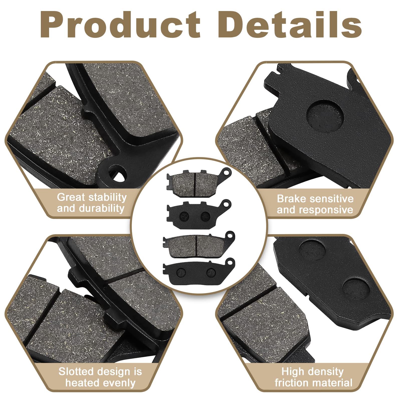 ZICOO Front and Rear Brake Pads for Honda VTX 1300 C R S Retro, VT1100C2 VT1100 C2 Shadow 1100 Sabre, VT 1300 CX Fury, VTX 1300S