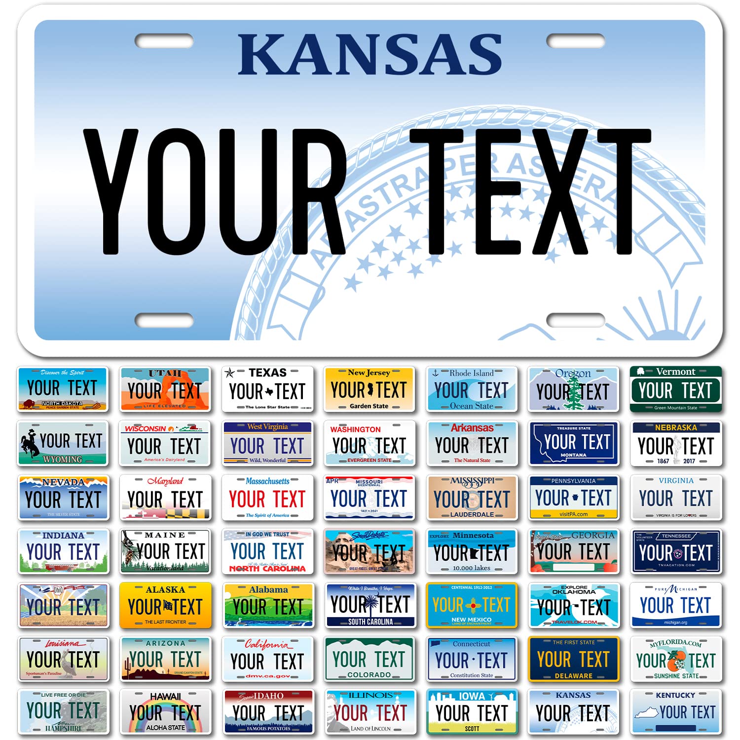 Custom Kansas License Plate, Personalized 50 States Fake License Plate For Front Of Car Sign 6X12 Inches, Rust Free .040 Aluminum, Fade Resistant, Made In Usa By Sigo Signs