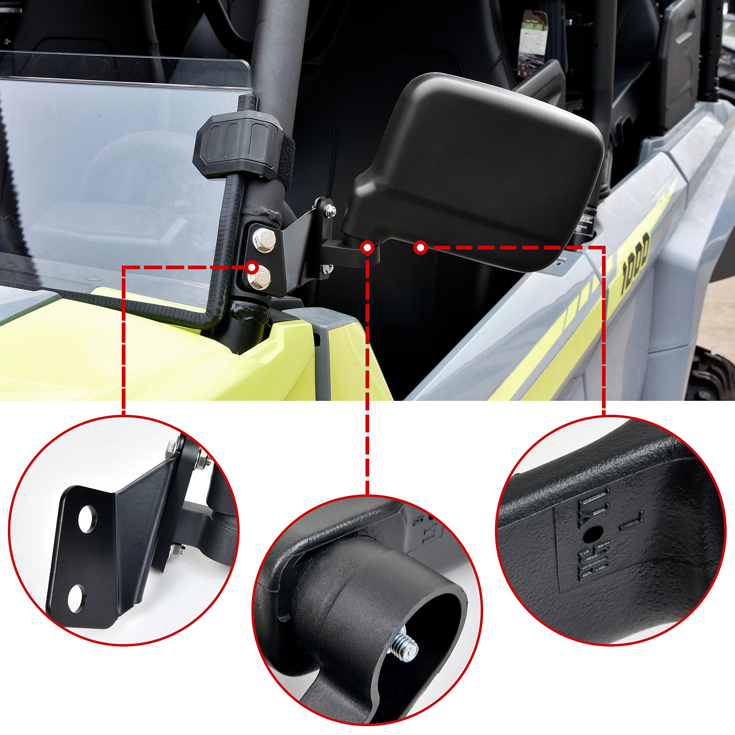 SAUTVS Adjustable Side Mirrors for Yamaha RMAX 1000 & Wolverine RMAX2/RMAX4, Black, Model ZP-YJ-031105-002, 2PCS