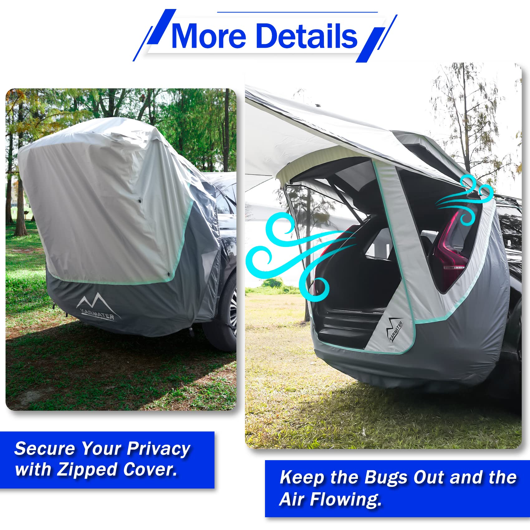 Poles Included SUV Tailgate Tent with Three Sides Awning Shade & Transmittance Mosquito Net, Hatchback Camping Sunproof Car Tent