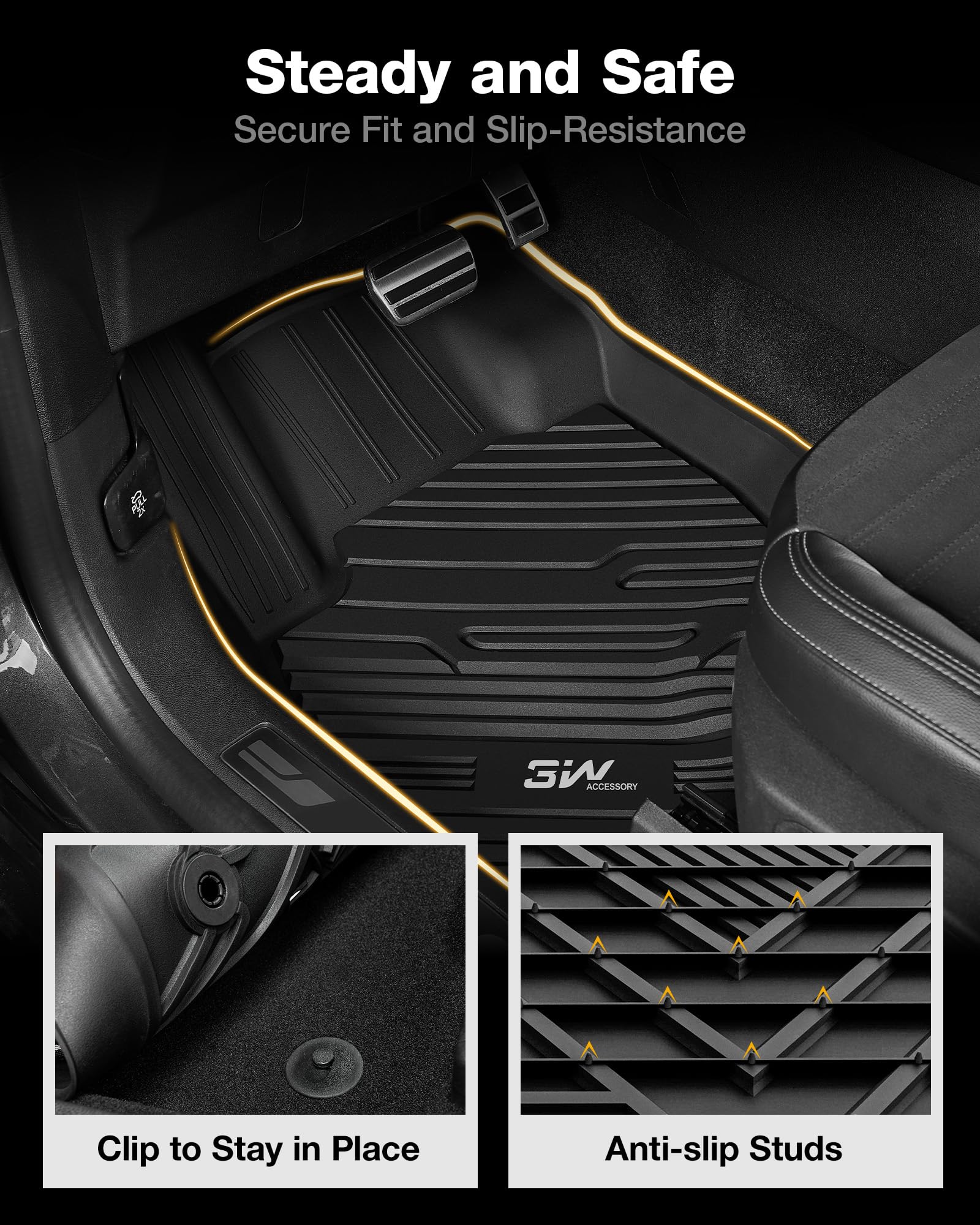 3W Floor Mats Fit For Ford Escape 2020-2024 2025 (Not For Hybrid), Tpe All Weather Custom Fit Floor Liner For Ford Escape 1St An
