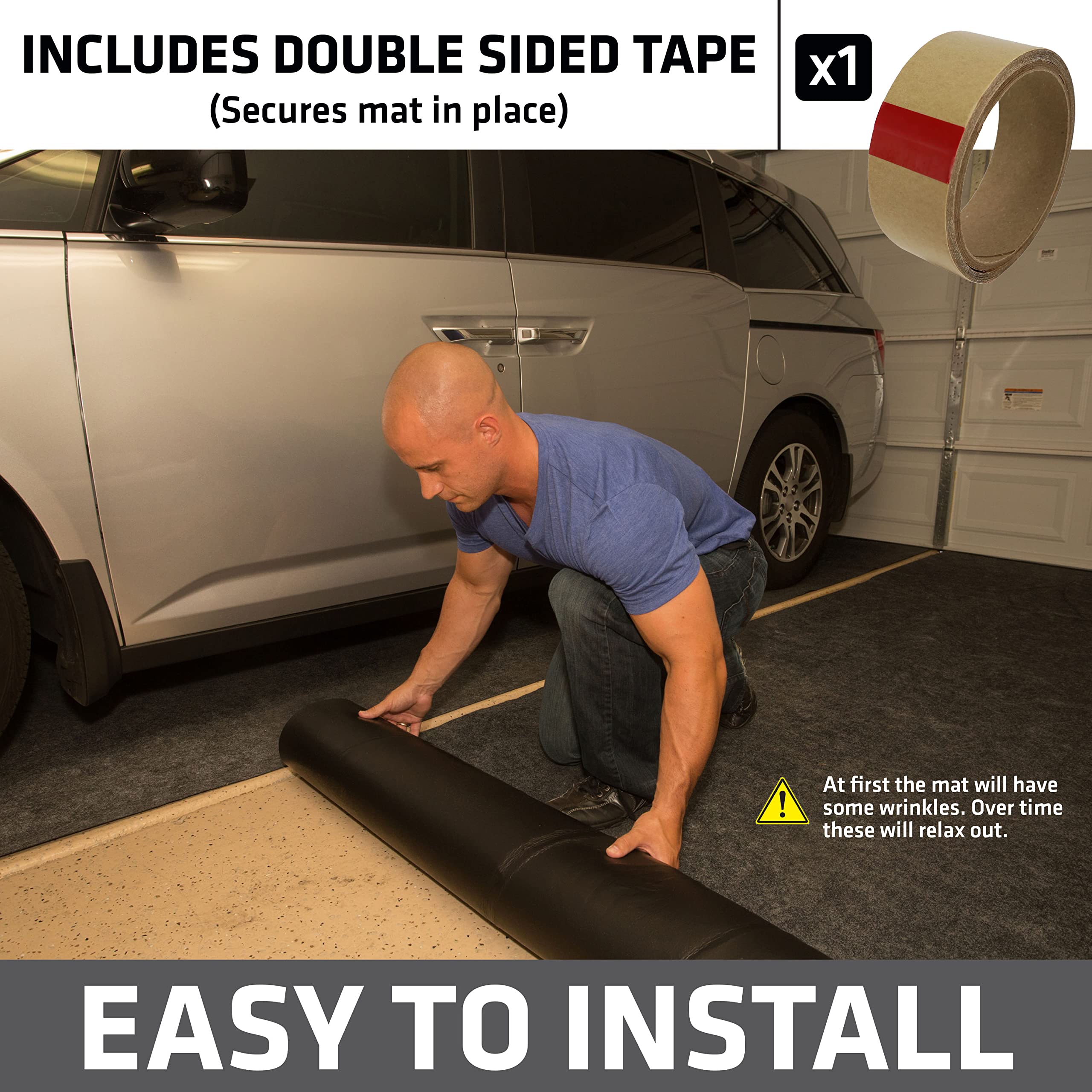 Drymate Garage Floor Mat, (20' X 7'4), Protects Surfaces, Transforms Garage, Absorbent, Waterproof, Durable (Usa Made) (Charcoal) (Includes Double Sided Tape)