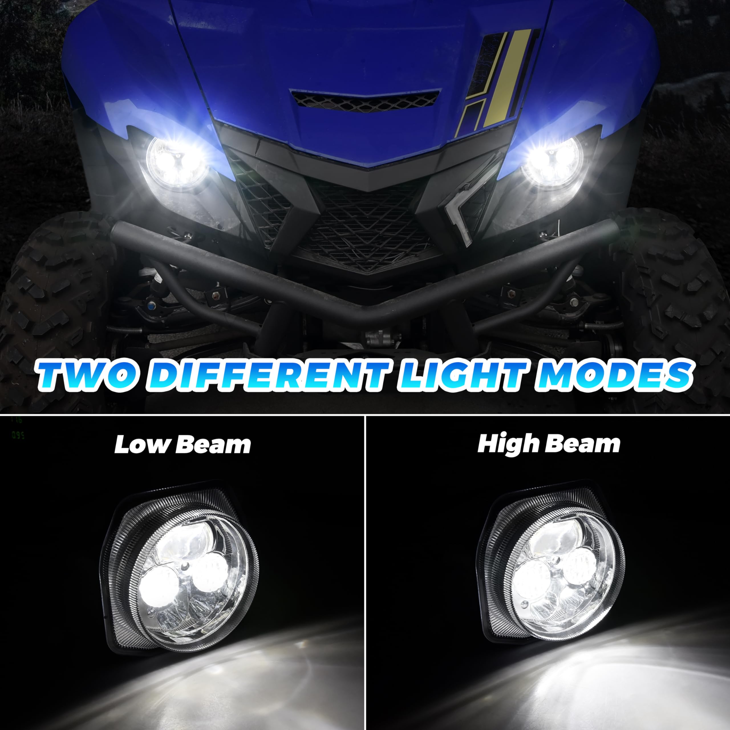 SAUTVS LED Headlights for Yamaha YXZ 1000R & Wolverine X2/X4, High Low Beam, Blue, 2PCS, Replace #2UD-84300-00-
