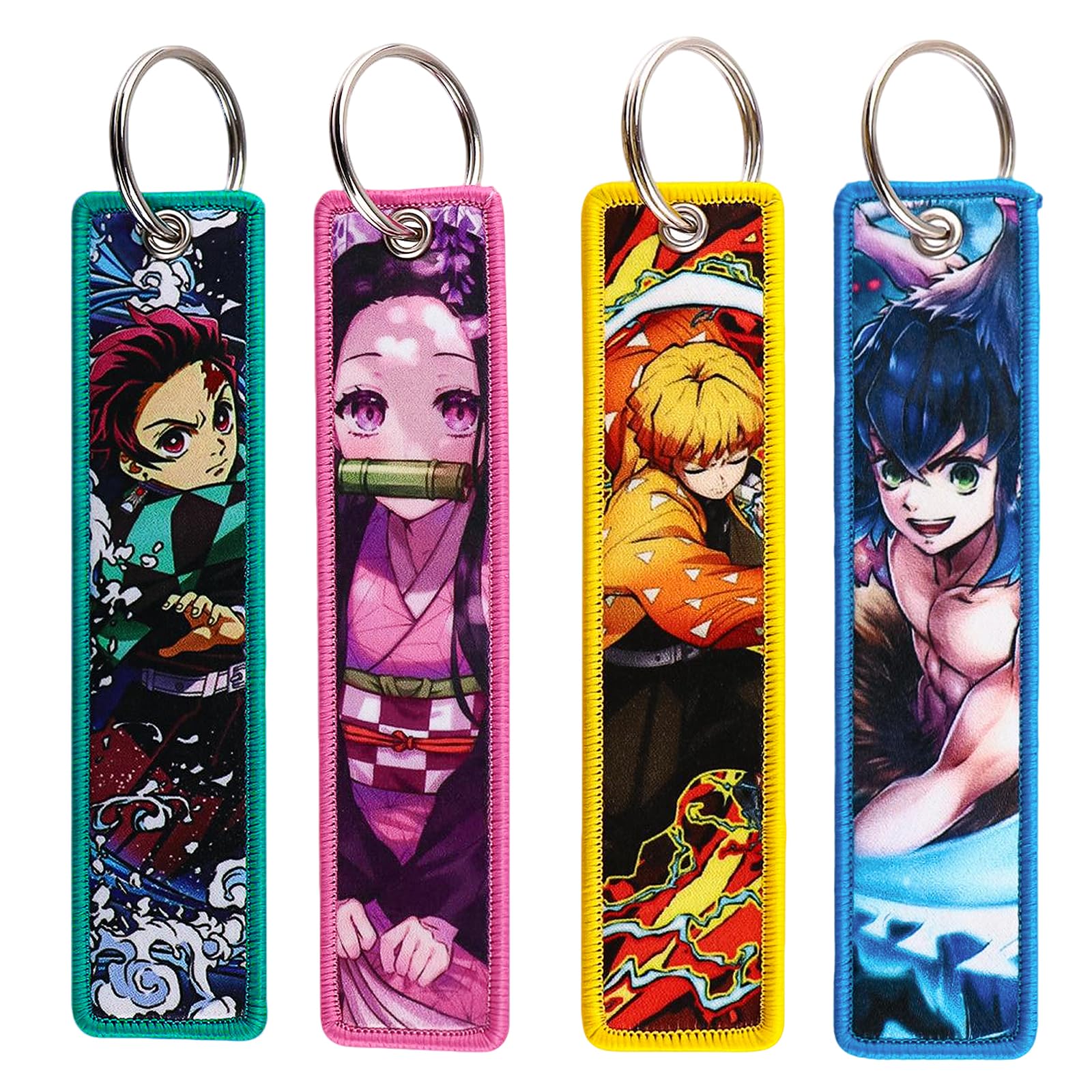 Babymiu Anime Embroidered Keychain(4 Pack) Cartoon Cute Gifts Merch Party Supplies Key JDM Jet Tag Double Sided with Key Ring fo