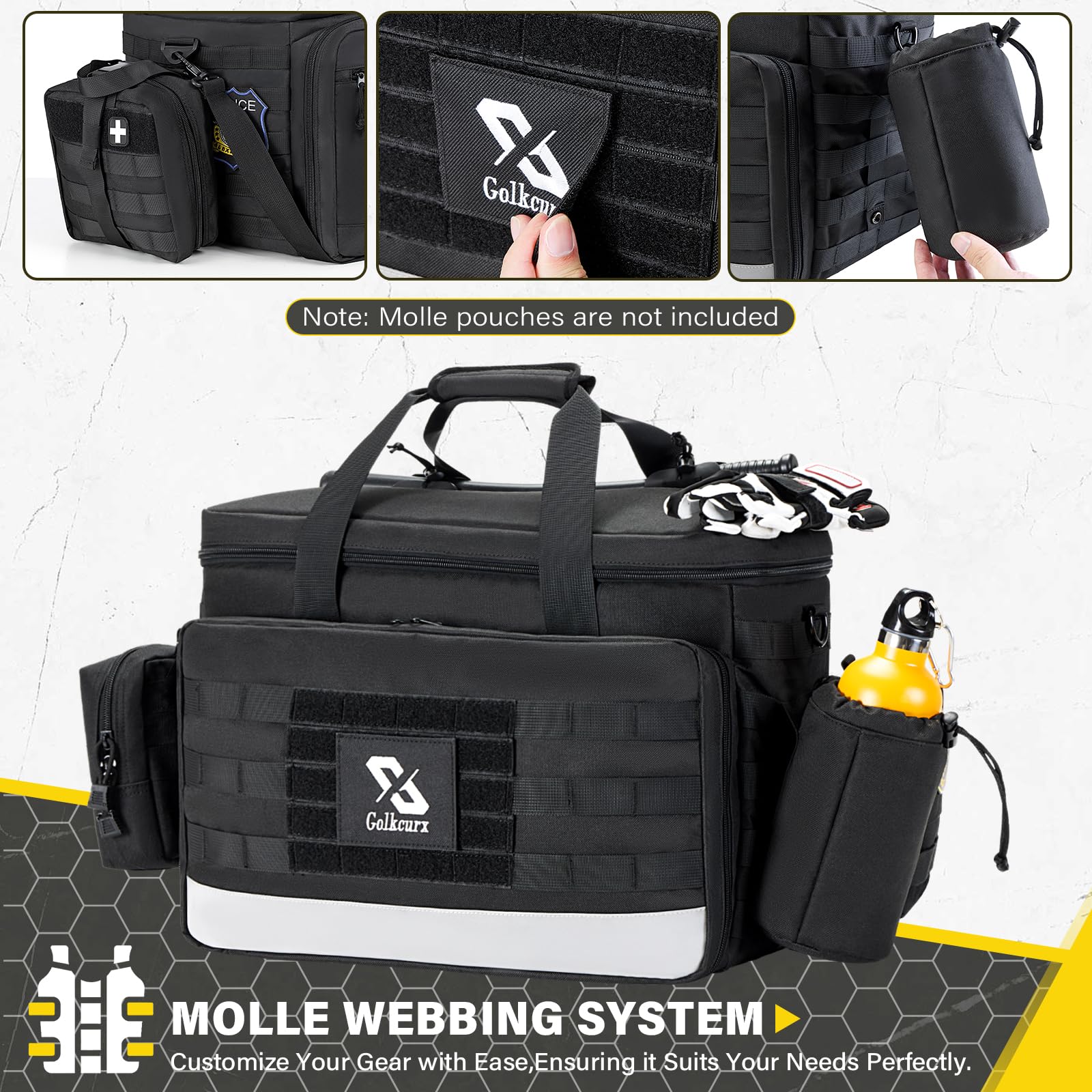 Golkcurx Patrol Bag - Law Enforcement Gear, MOLLE System, Cup Holders, Vehicle Organizer, Polyester, SET Model
