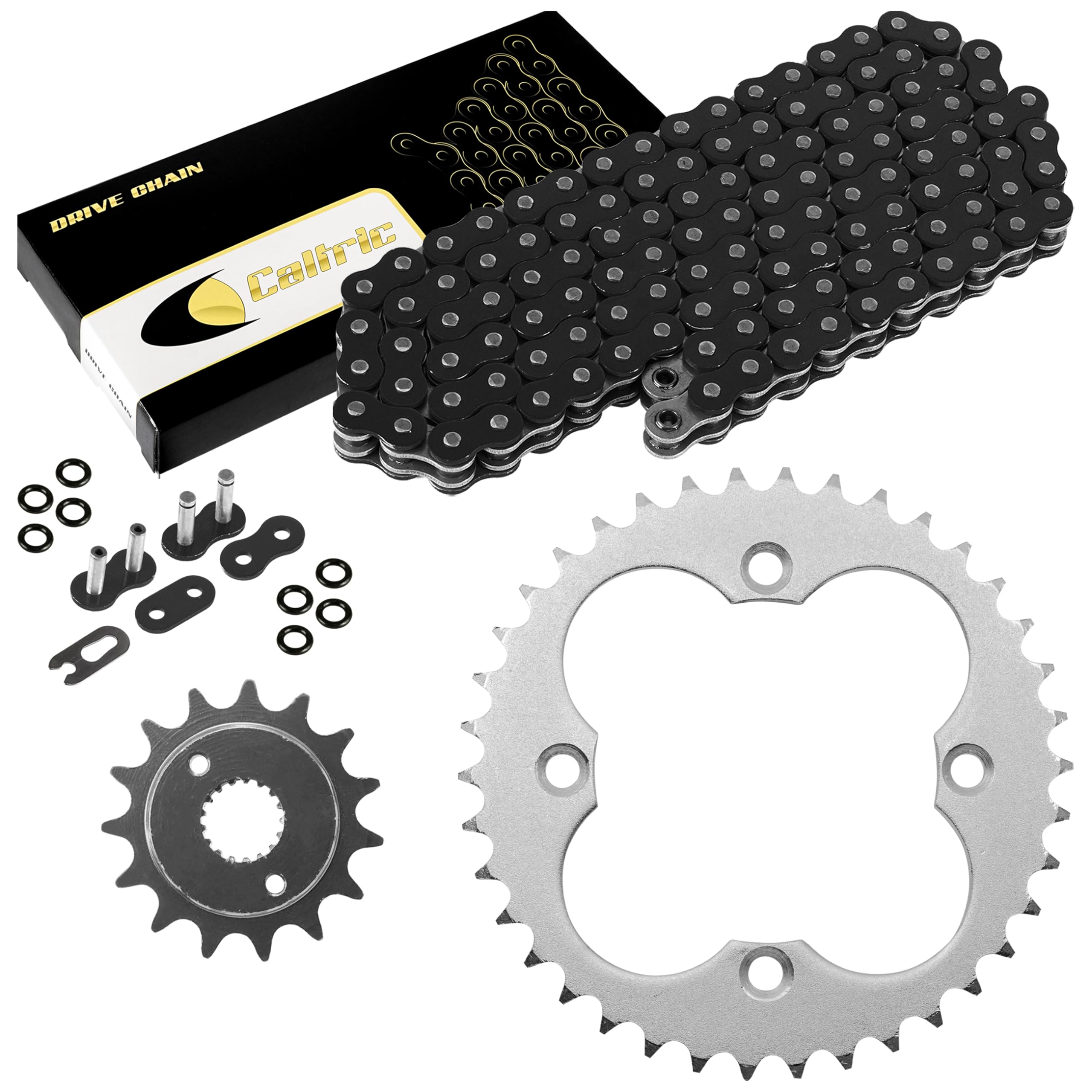 Caltric Black O-Ring Drive Chain and Sprockets Kit Compatible with Honda TRX400EX Sportrax 400 1999 2000 2001 2002 2003 2004