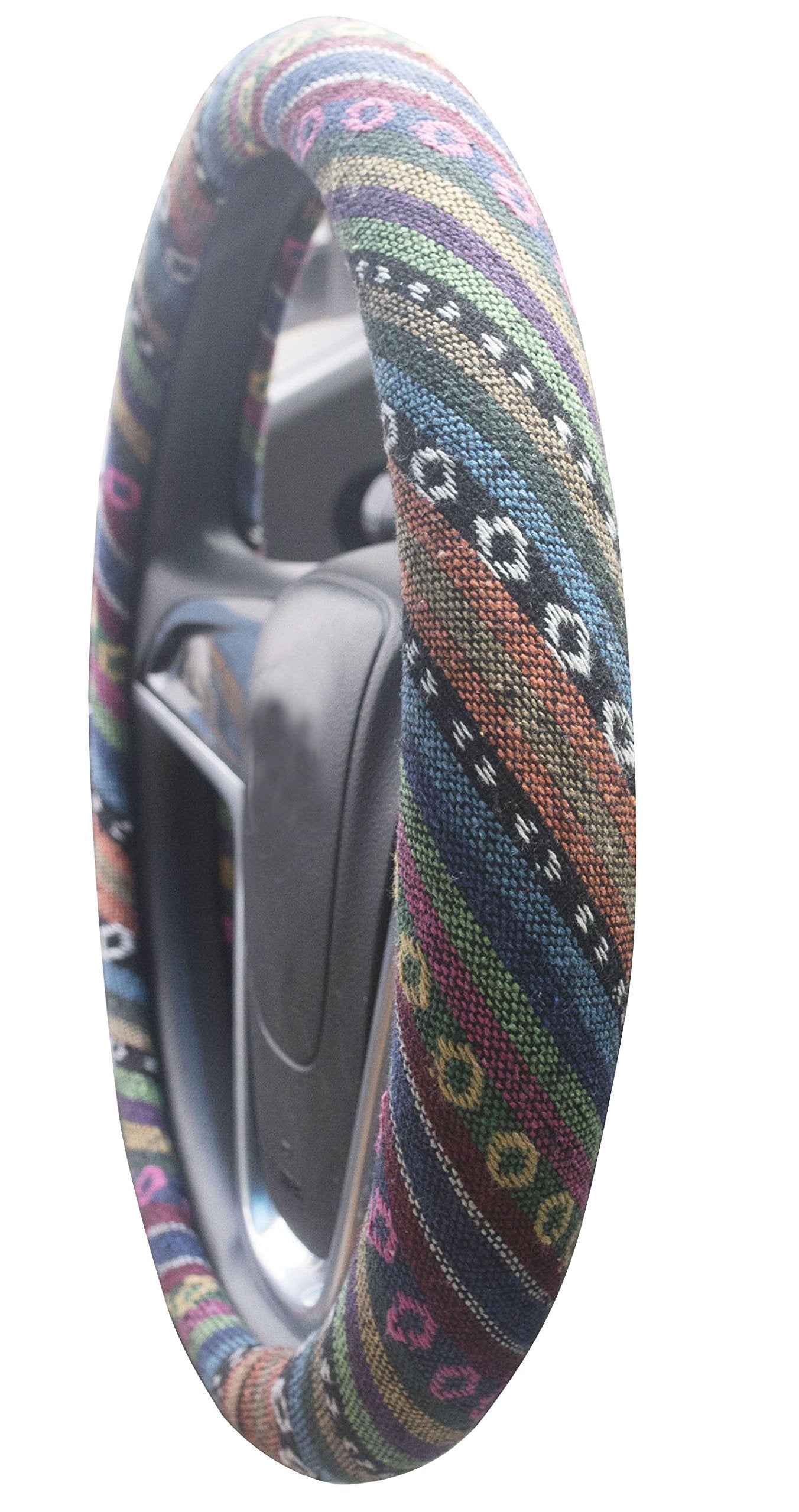 Istn Ethnic Style Coarse Flax Cloth Automotive Steering Wheel Cover Anti Slip And Sweat Absorption Auto Car Wrap Cover (C, 15.25