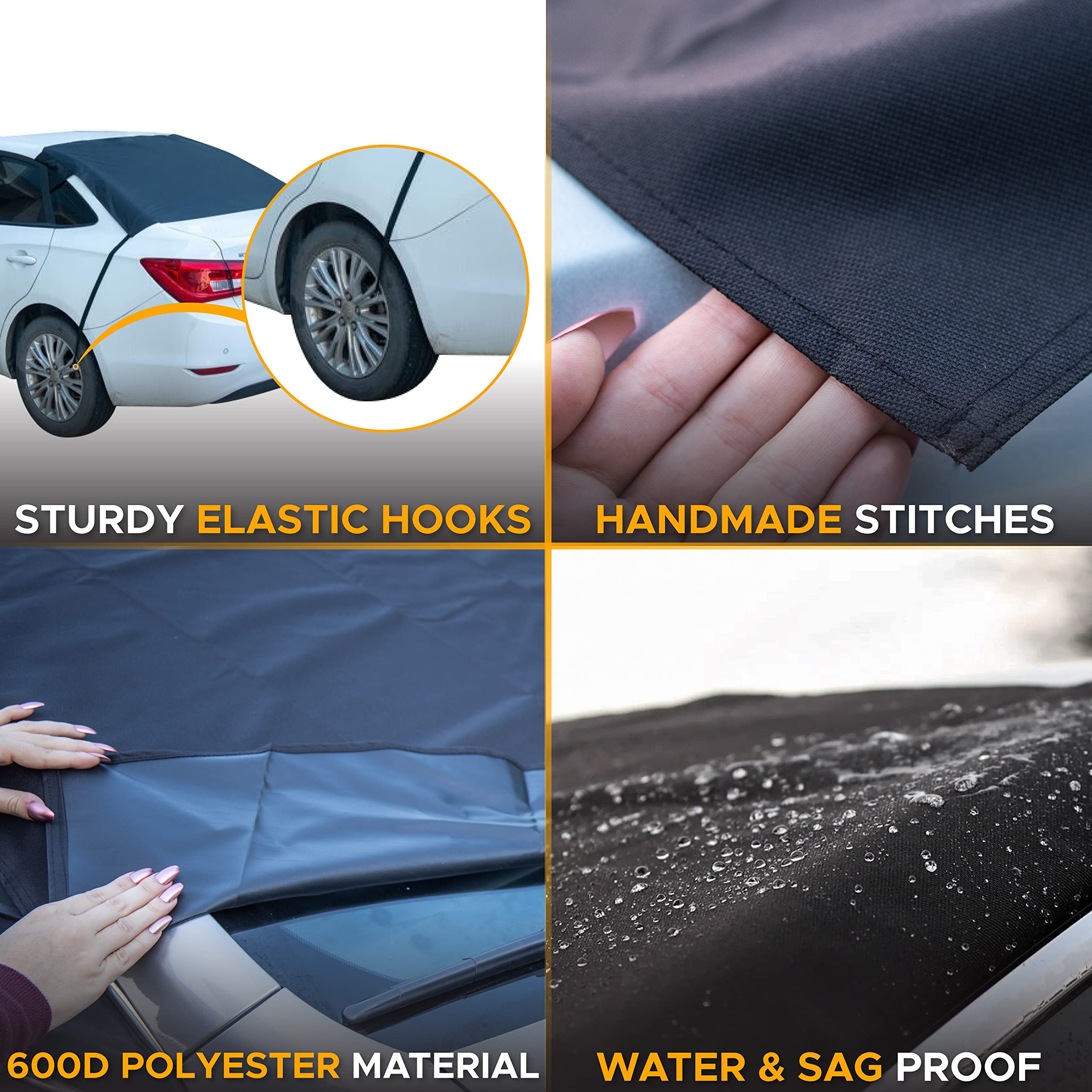 EcoNour Rear Windshield Snow Cover | 600D Oxford | Black | All Weather Protection for Sedans, SUVs & Vans