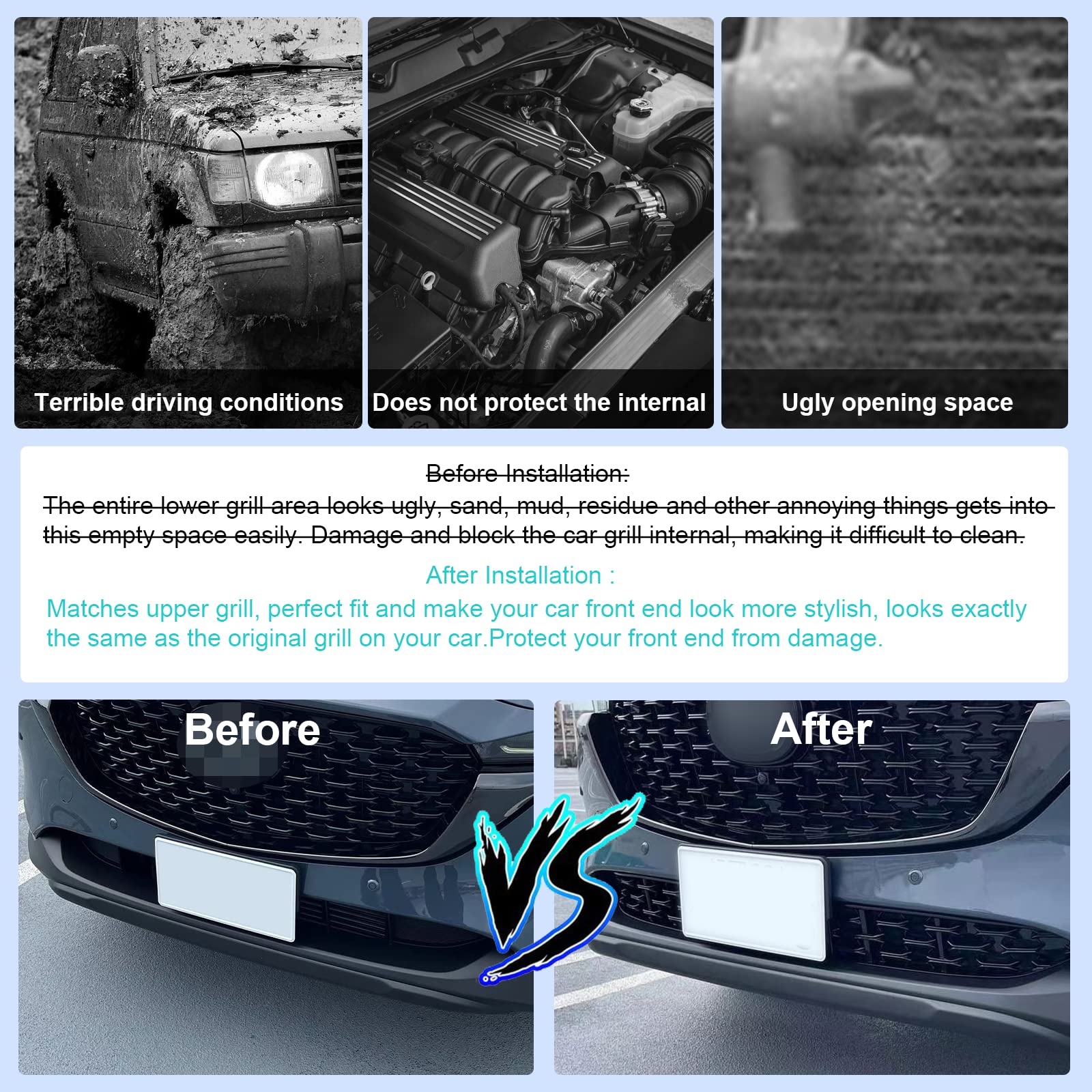 CDEFG CX-5 Front Grill Mesh Inserts - ABS Plastic, 2022-2025 Compatible, 2PCS, Color: 2022-2024 CX5 Front Grills