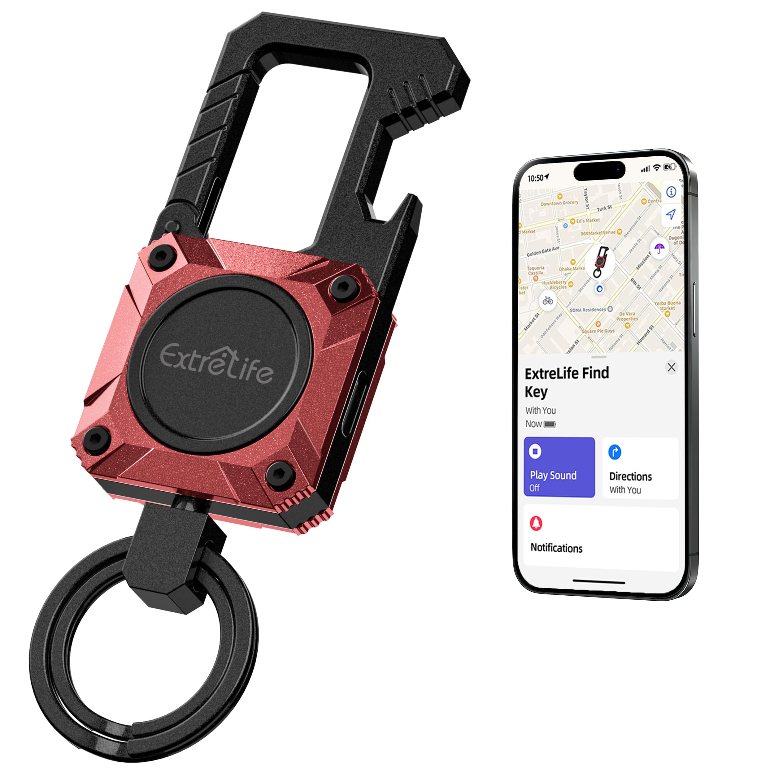 Keychain, Works with Apple Find My, Heavy Duty Key Chain Bottle Opener, Carabiner Car Key Chains with GPS Tracker, Key Finder, B