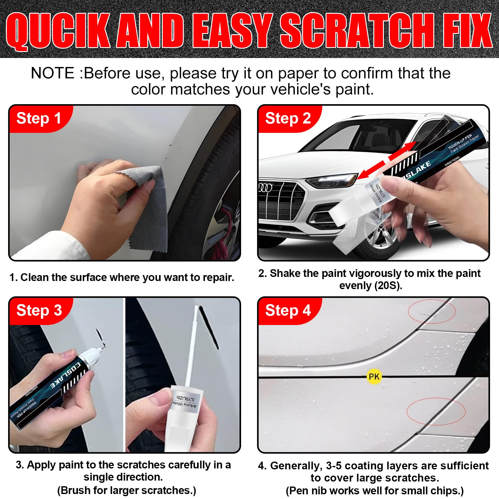 Coslake Car Touch Up Paint(Manhattan Gray Metallic(Lx7L/H1)) For Audi, Car Paint Scratch Repair Kit, Quick & Easy Solution To Re