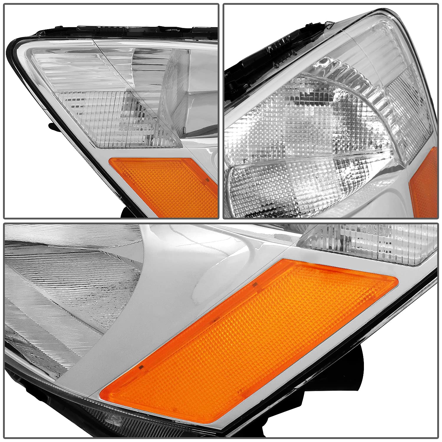 Dna Motoring Pair Headlight Assembly Compatible With 03-07 Honda Accord, Chrome Housing Amber Corner,Hl-Oh-Ha03-Ch-Ab