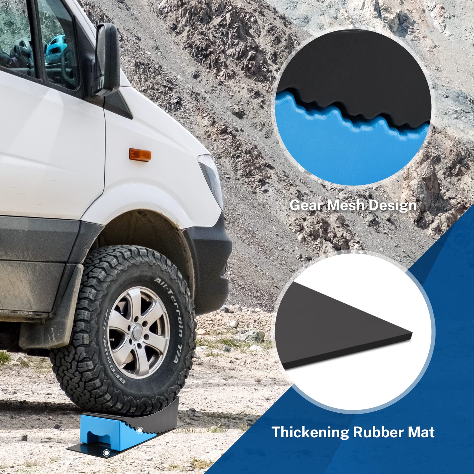 Kohree RV Leveling Blocks - 2 Packs, 35,000 lbs Capacity, HDPE, 4" Max Height, Blue & Black with Chocks & Mats, Model HY1650