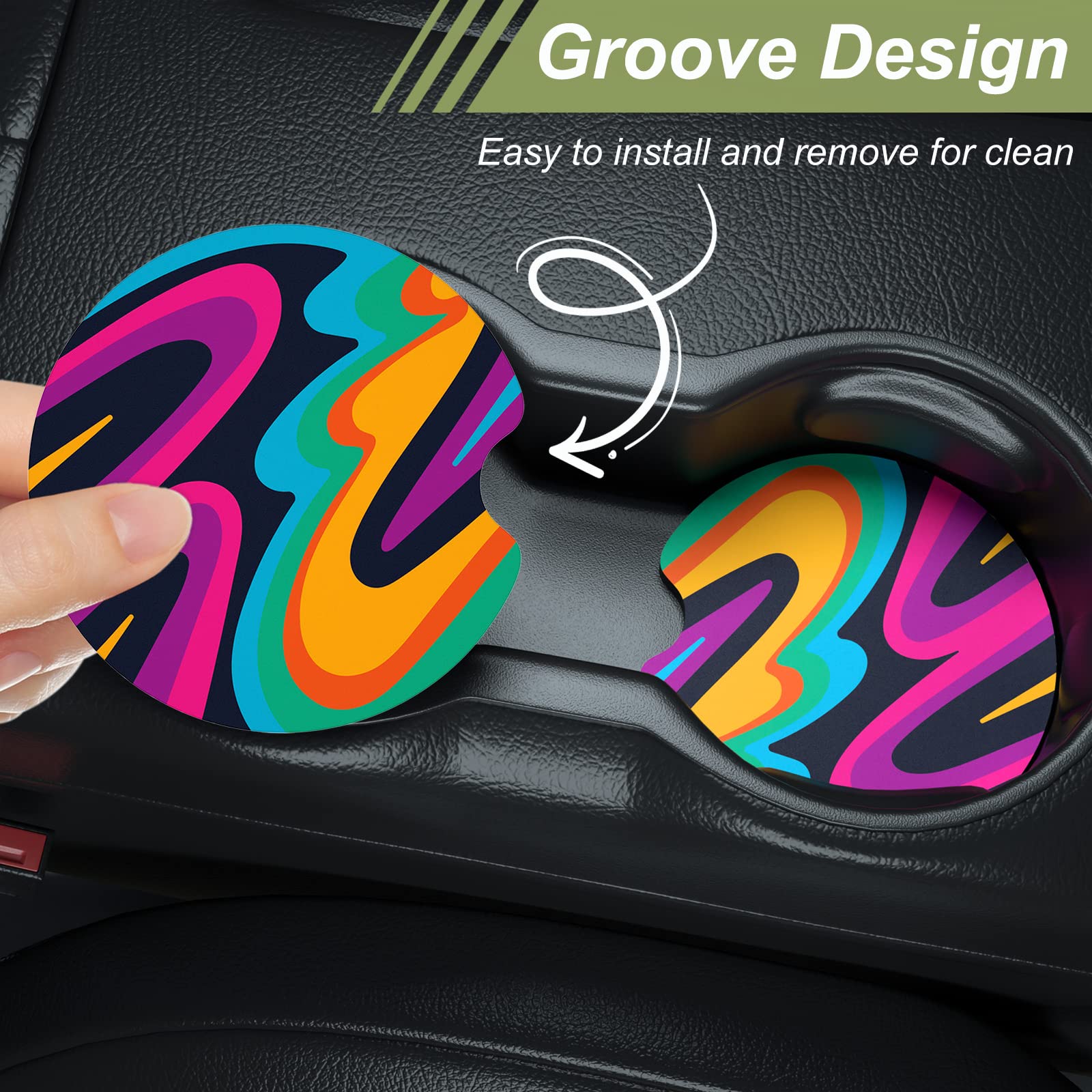 Nipichsha Car Cup Holder Coasters, Car Coasters for Cup Holders, 2 Pack Universal Anti Slip Insert Rubber Mat with A Finger Notc