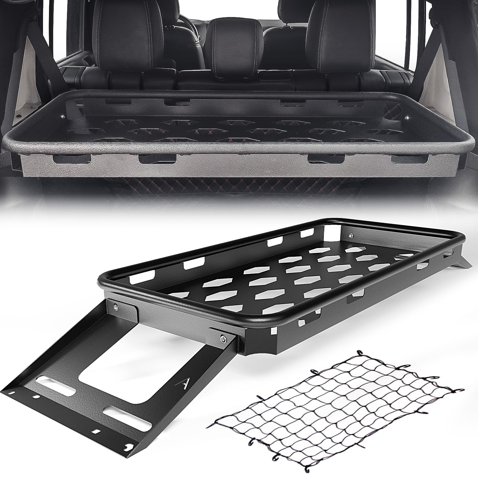 YZONA Rear Trunk Cargo Rack Basket Compatible for 2007-2025 Jeep Wrangler JK JKU & JL JLU Unlimited 4 Door Hardtops, Interior St