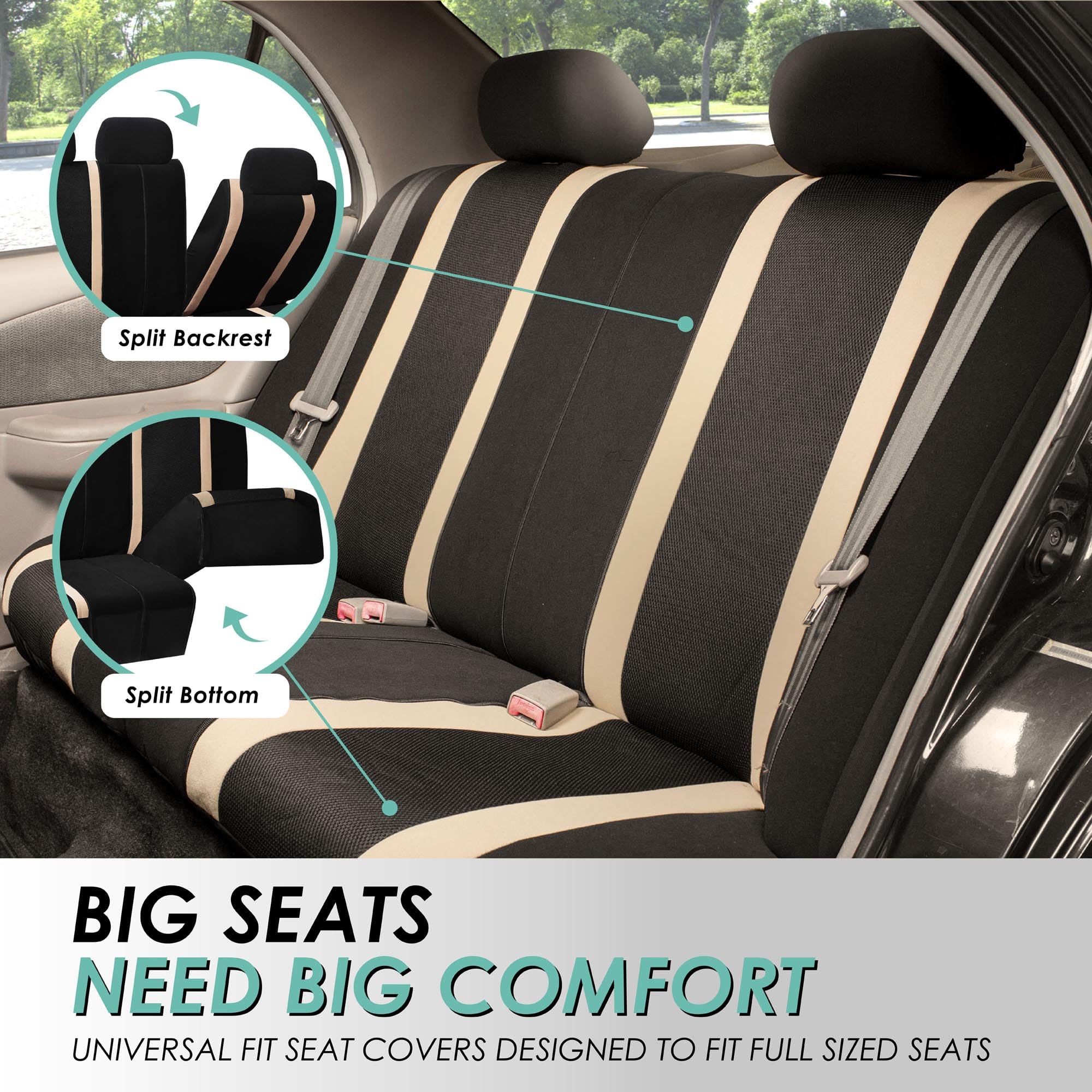 Fh Group Sports Car Seat Cover Split Bench Automotive Seat Cover Fits Detachable Headrests And Split Seats Beige Car Seat Covers