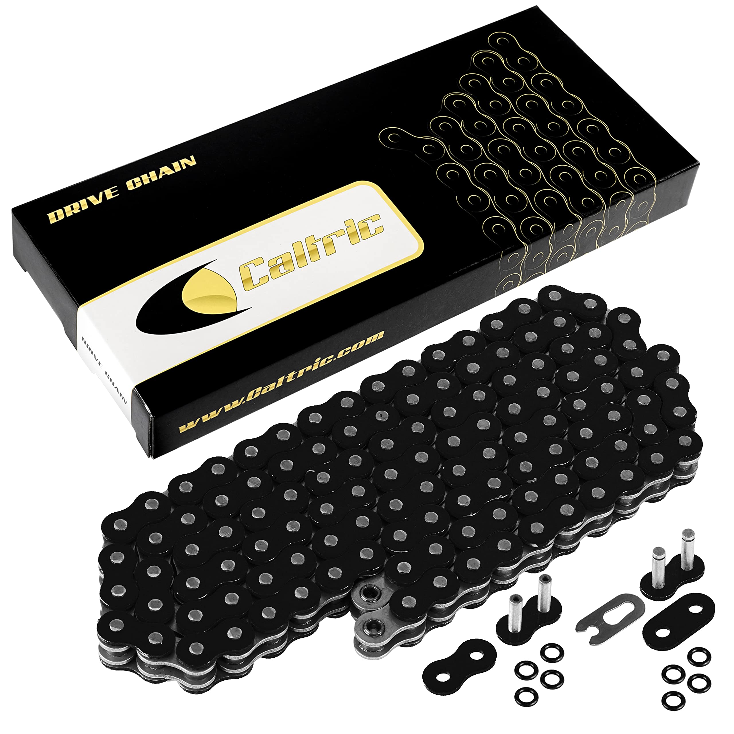 Caltric Black 520-Pitch 120-Links O-Ring Drive Chain Compatible with ATV/UTV/Quad/Side X Side/Motorcycle/Dirtbike/with Rivet and