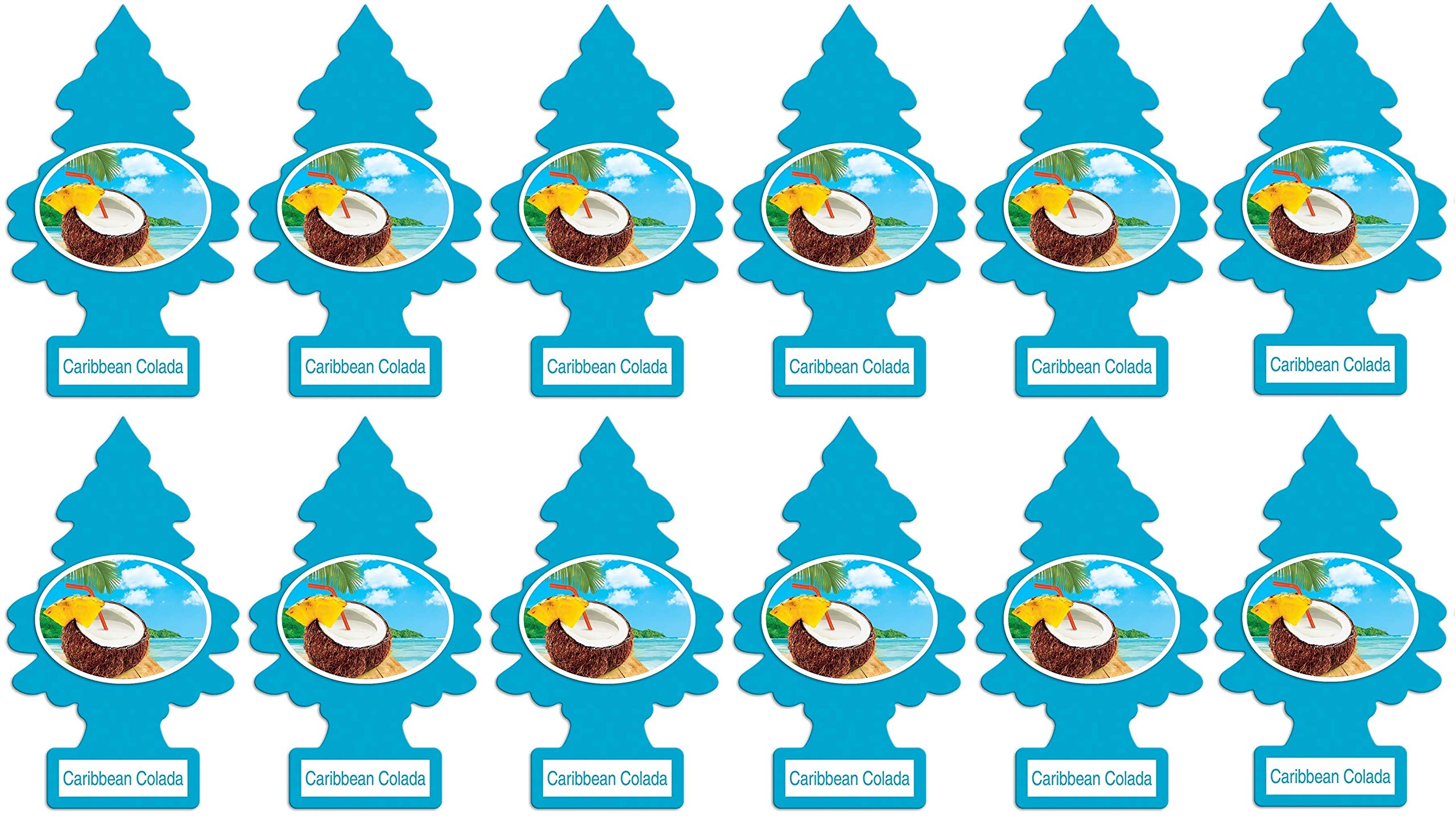Little Trees Car Air Freshener | Hanging Paper Tree For Home Or Car | Caribbean Colada | 12 Pack