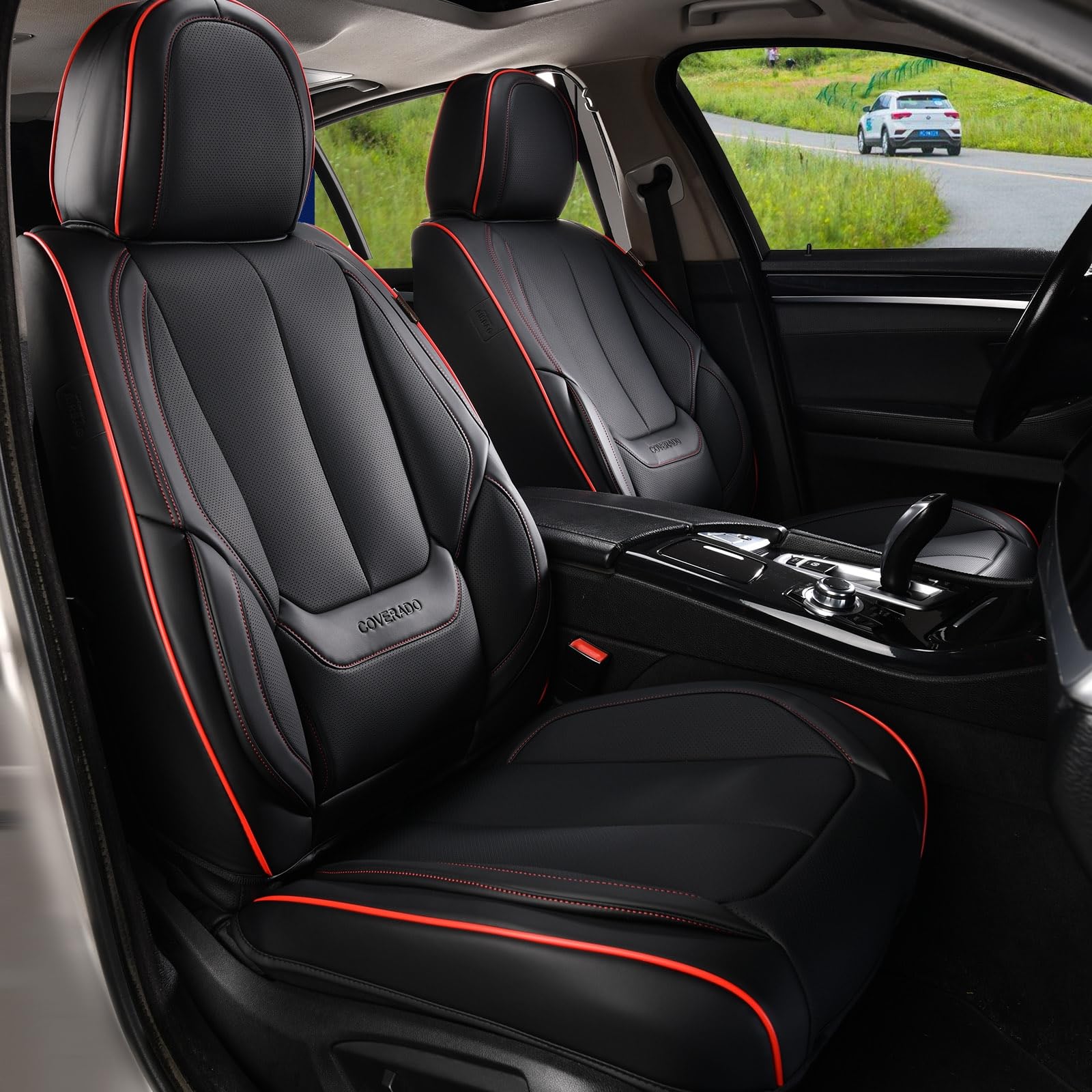 Coverado Car Seat Covers Full Set, Seat Covers For Cars, Black Car Seat Cover, Car Seat Protector Waterproof, Nappa Leather Car