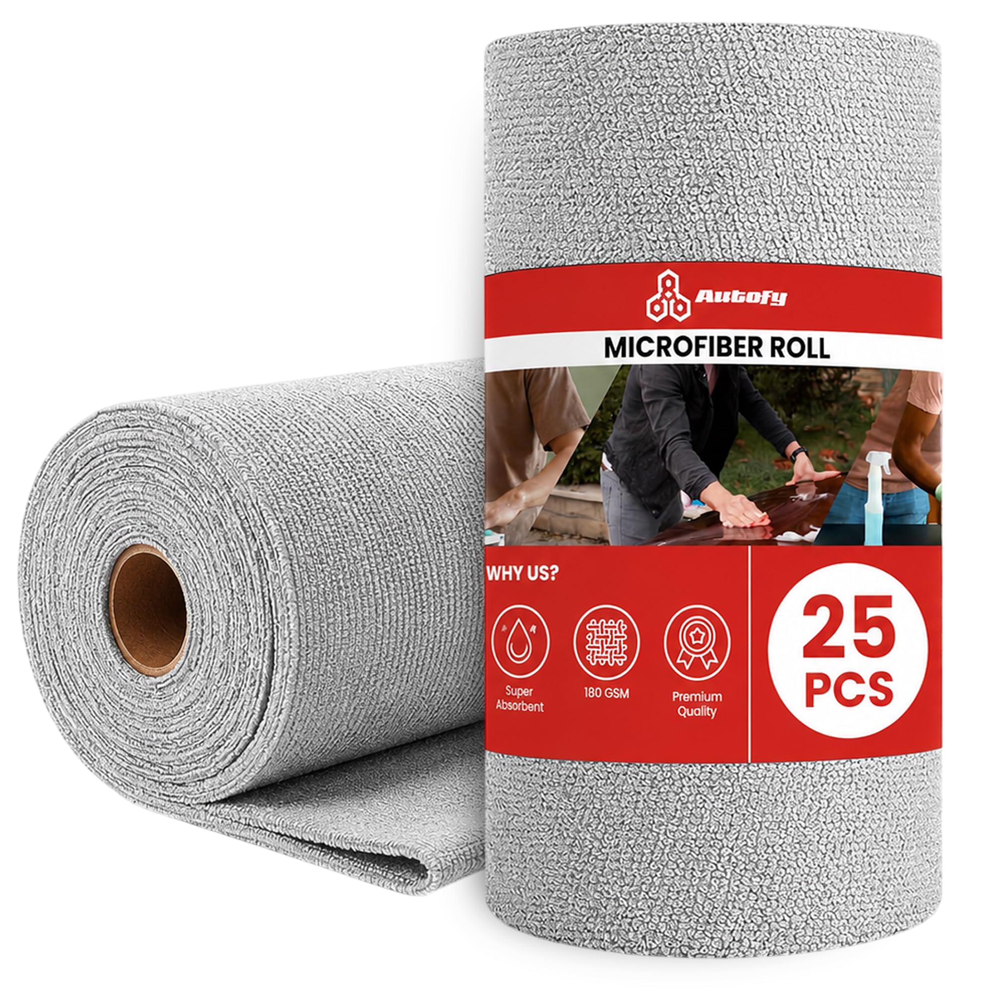 Autofy 25 Pcs Microfiber Cleaning Cloth Roll  6000 Times Washable  12X Cheaper Than Paper Kitchen Towel Roll  Ultra Absorbent