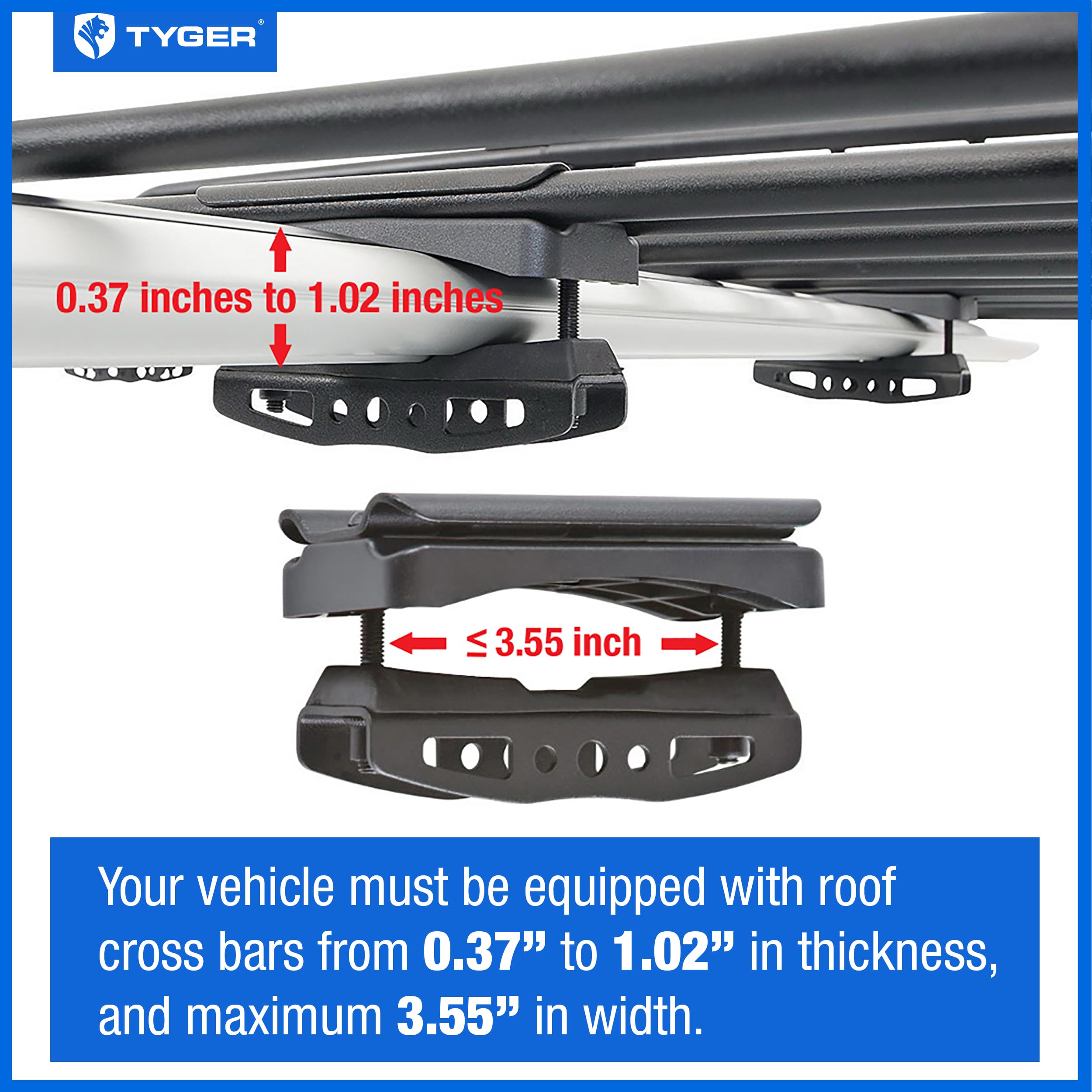 Tyger Auto Heavy Duty Roof Cargo Basket Rack, L57.5" x W42" x H6", Black, Alloy Steel, Model TG-RK1B942B, with Wind Fairing