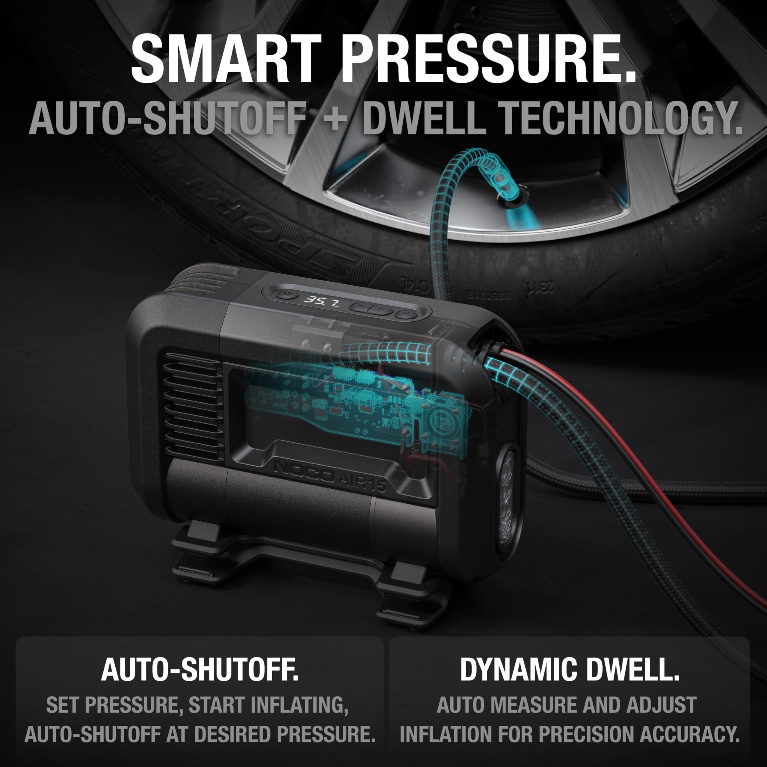 Noco Air15 Ultrafast 15A Tire Inflator, 12V Portable Air Compressor Pump, Rated At 80 Psi, Inflates Tires From 0-40 Psi In 2.9 M