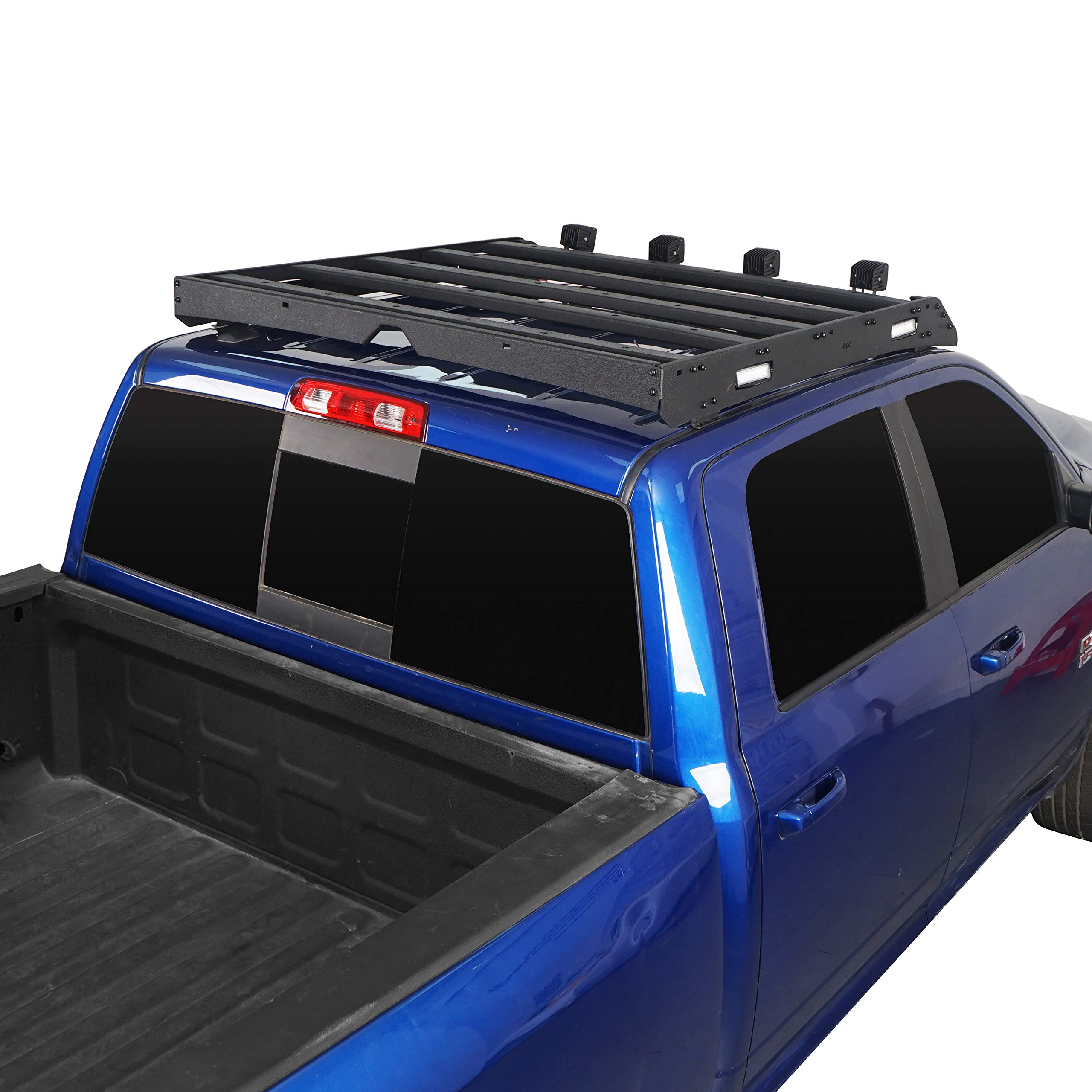 Hooke Road Ram 1500 Top Roof Rack Crossbar Cargo Basket Luggage Carrier Compatible For Dodge Ram 1500 2009-2018 Pickup Truck, Include Front & Side Lights
