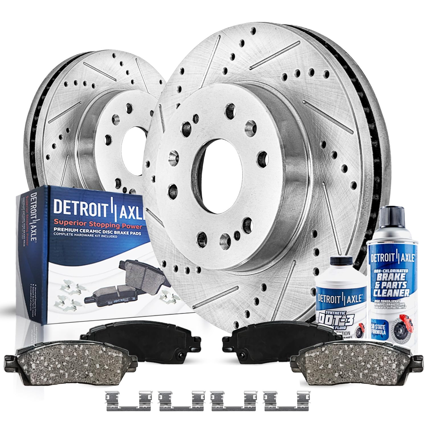 Detroit Axle - Front Brake Kit for Chevrolet GMC Silverado Suburban Sierra Savana 1500 Cadillac Escalade Drilled and Slotted Dis
