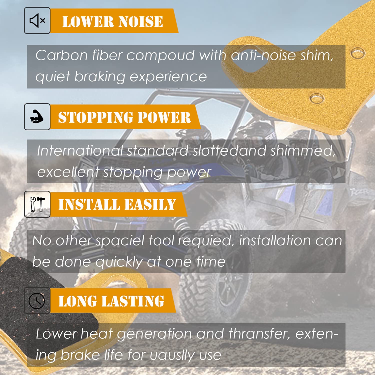 Brake Pads Heavy Duty For Polaris 1000 Rzr Xp Turbo Eps 4 Pro Xp, For Polaris Rzr Rs1 Xp Xp4 Turbo 2016-2021