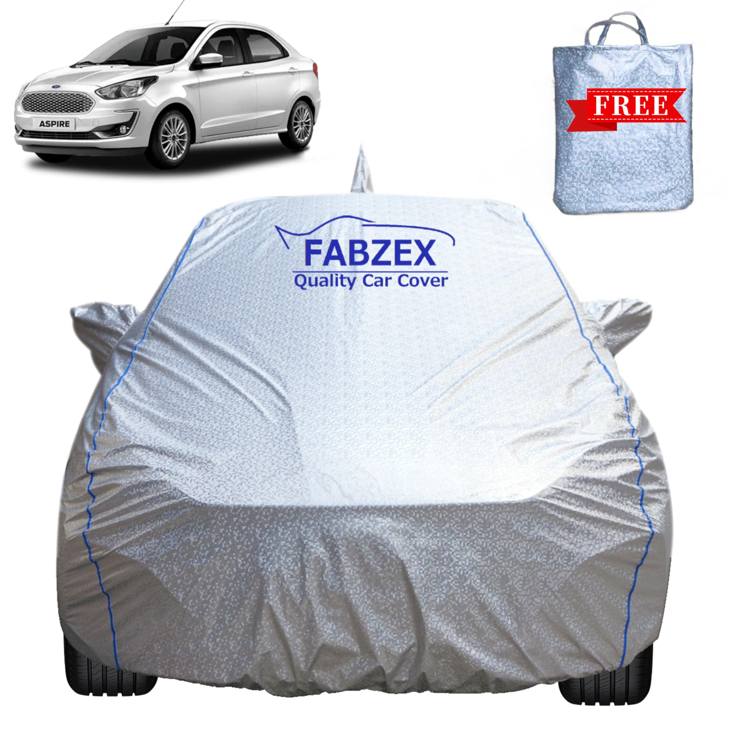 FABZEX Waterproof Car Body Cover Compatible for Ford Aspire (2013 to 2024) with Mirror and Antenna Pocket,Triple Stitched,Bottom