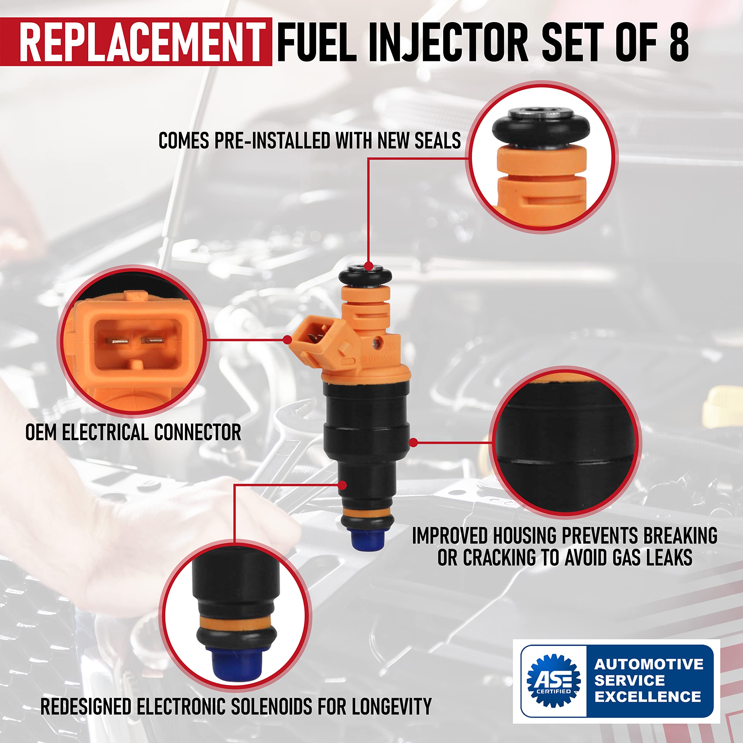 Fuel Injector Set Of 8 - Replaces Part 280150943, 0280150939, 0280150909 - Compatible With Ford, Lincoln, Mercury Vehicles - E25