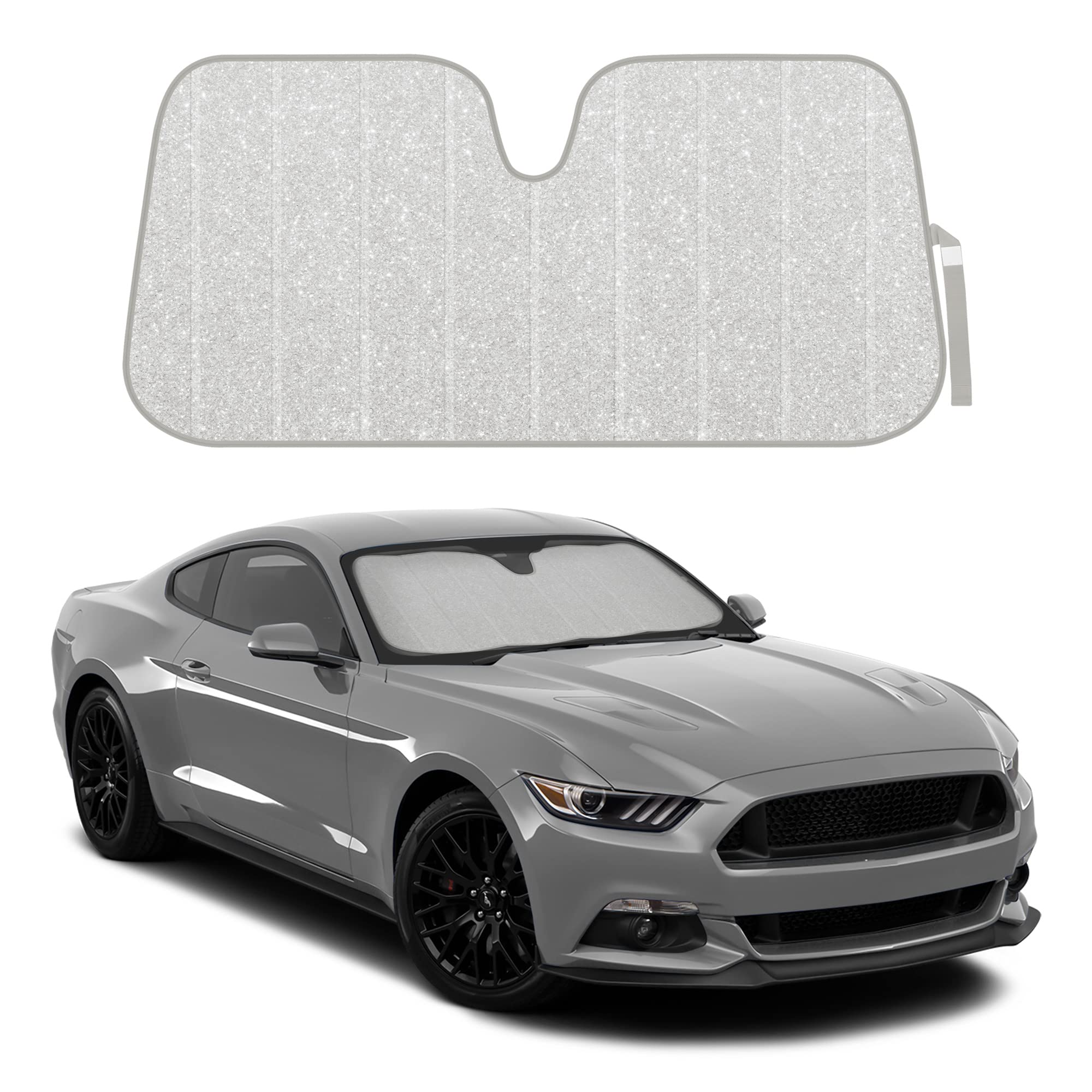 Glitter Design, Front Windshield Shade-Accordion Folding Auto Sunshade For Car Truck Suv-Blocks Uv Rays Sun Visor Protector-Keep