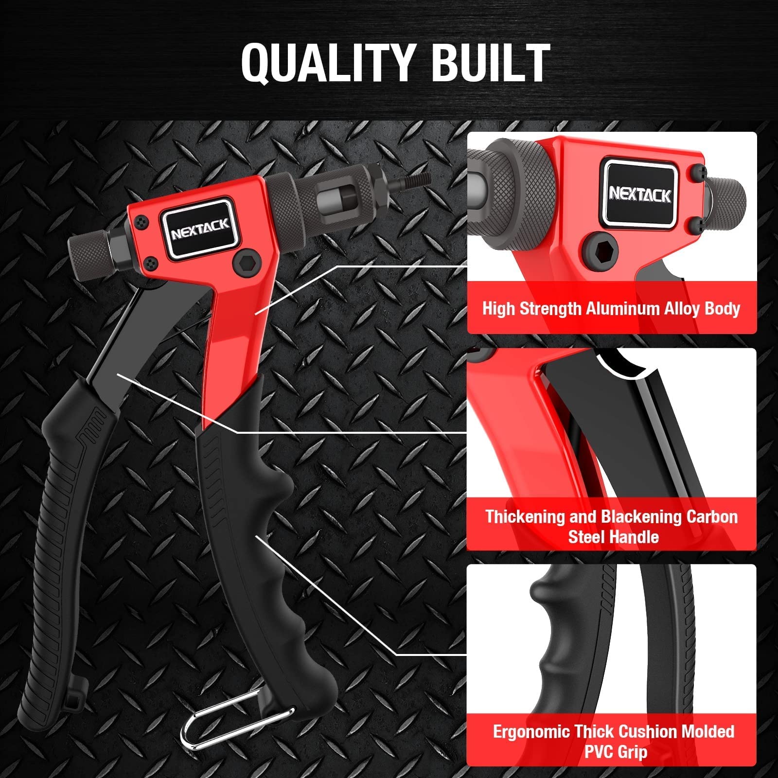 NEXTACK Rivet Nut Tool Kit with Step Drill Bit & 80pcs Nutserts, 8" Rivnut Tool in Red/Black, Includes 8 Mandrels, Organized Storage Case