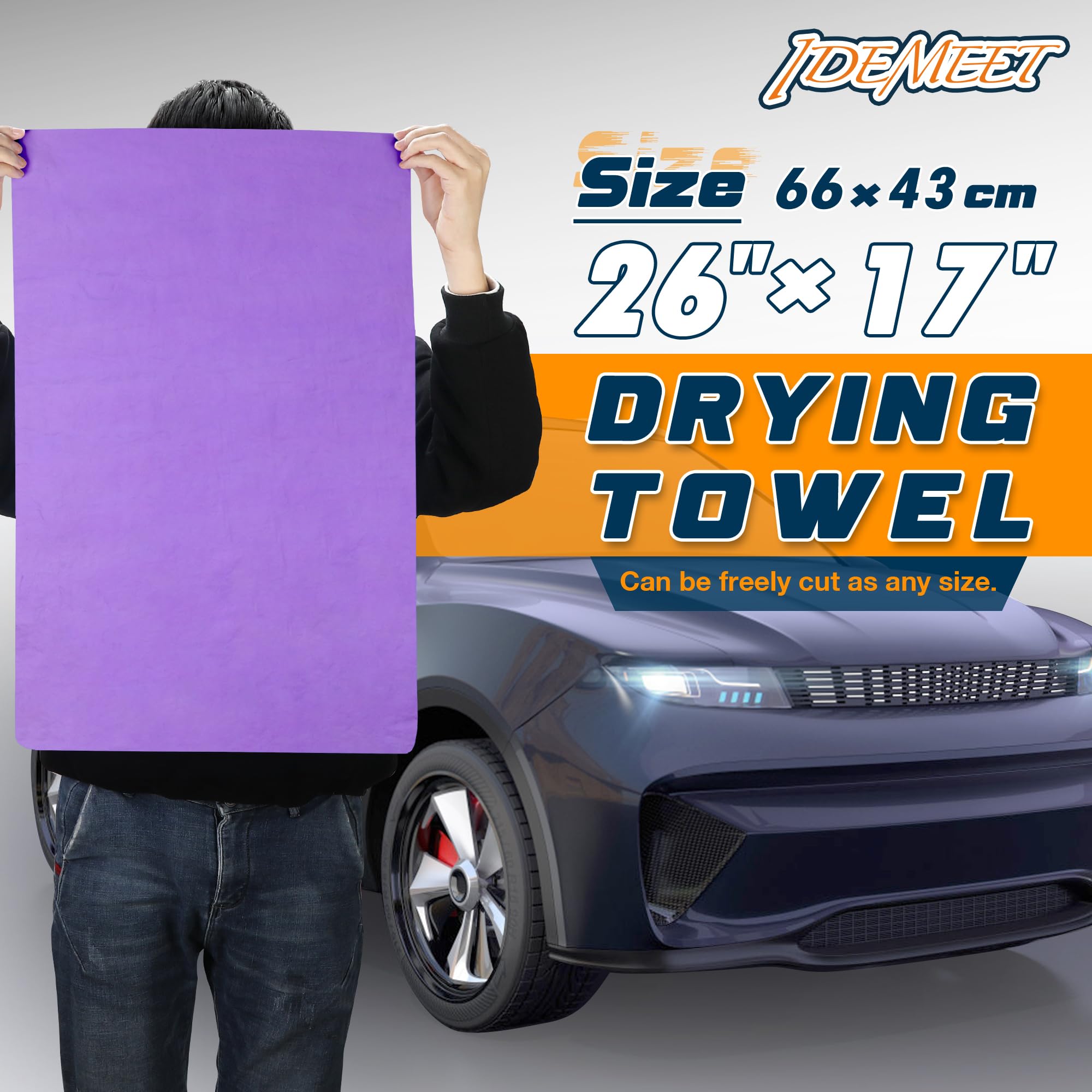 Idemeet Premium Car Drying Towel, Super Absorbent 2 Pack, 26"x17", PVA, Blue & Purple, No Scratch/Spot/Streak