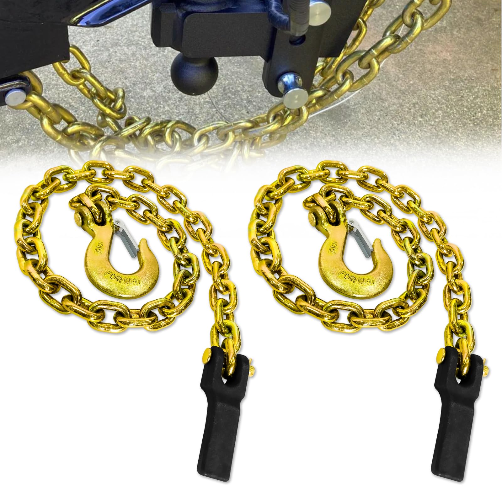 Fithoist G80 Trailer Safety Chain 36 Inch | Tow Chain With 5/16'' Clevis Snap Hook & Retainer | 2-Pack Heavy Duty Wll 21,000 Lbs