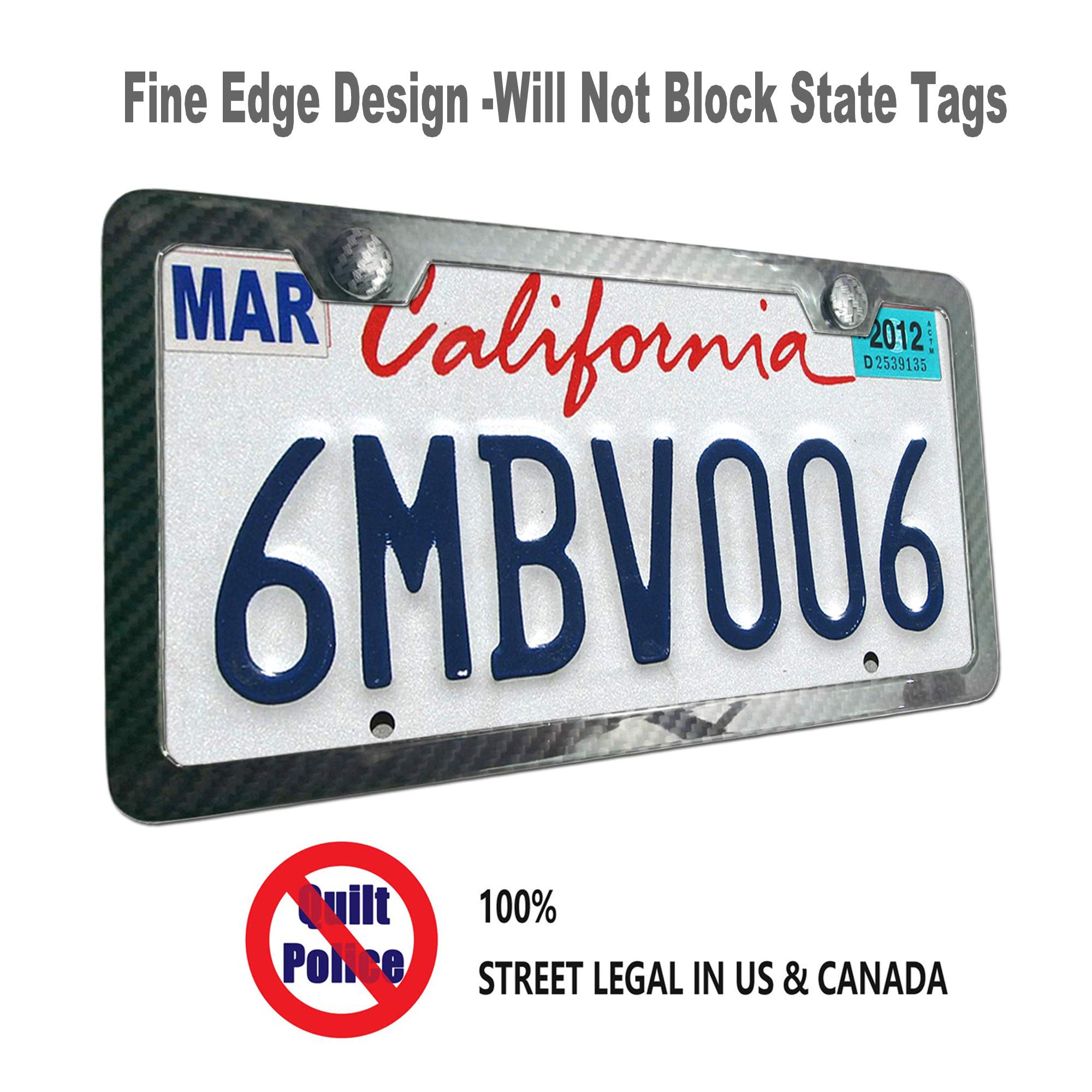 ZXFOOG Carbon Fiber License Plate Frame, Slim Black Aluminum, 2 Hole, Handcrafted with Stainless Steel Screws, Rattle Proof Pad, 1 Pack