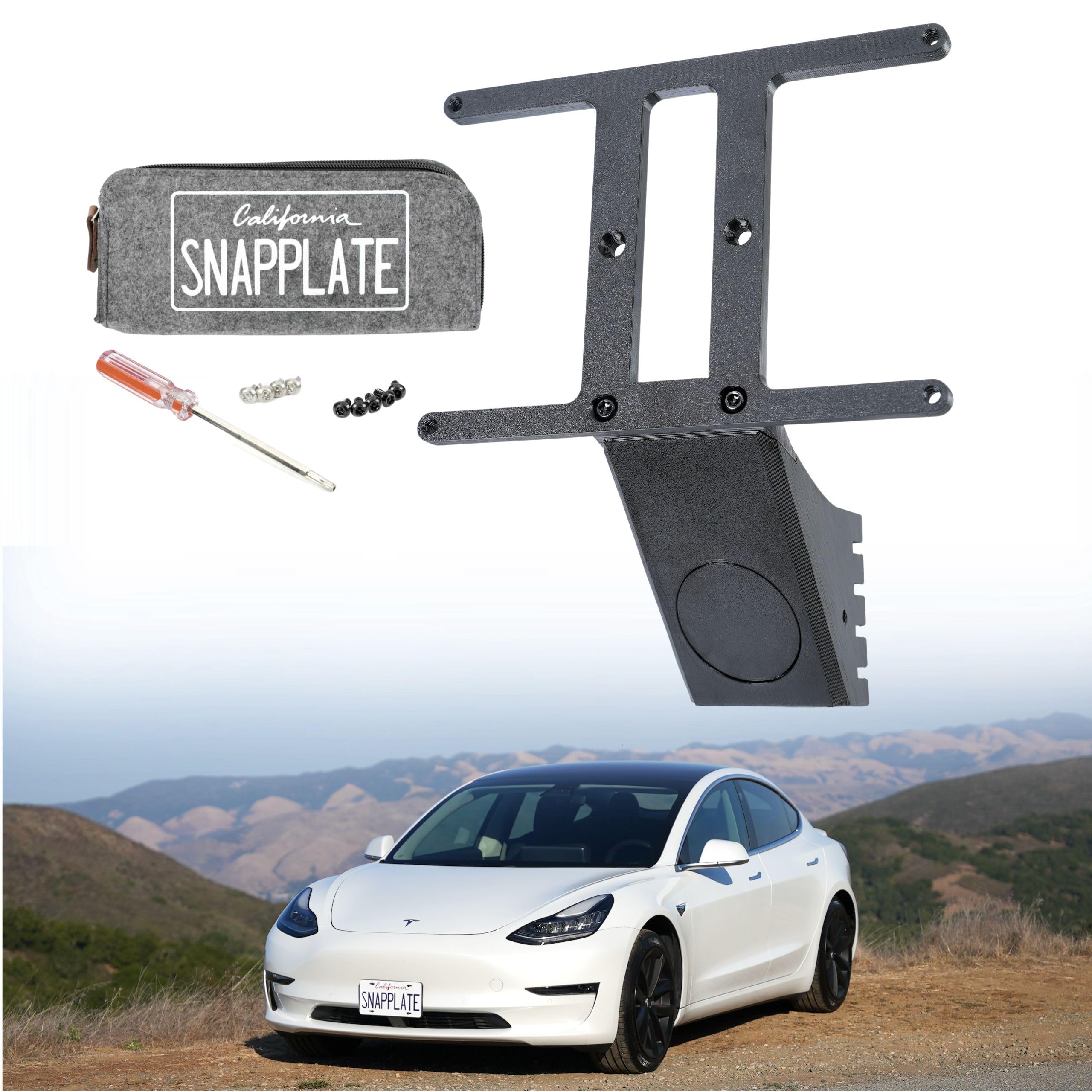 Snapplate Front License Plate Holder For Tesla Model 3 - Safety-Optimized Breakaway Design, Anti-Theft, Removable, Height-Adjust