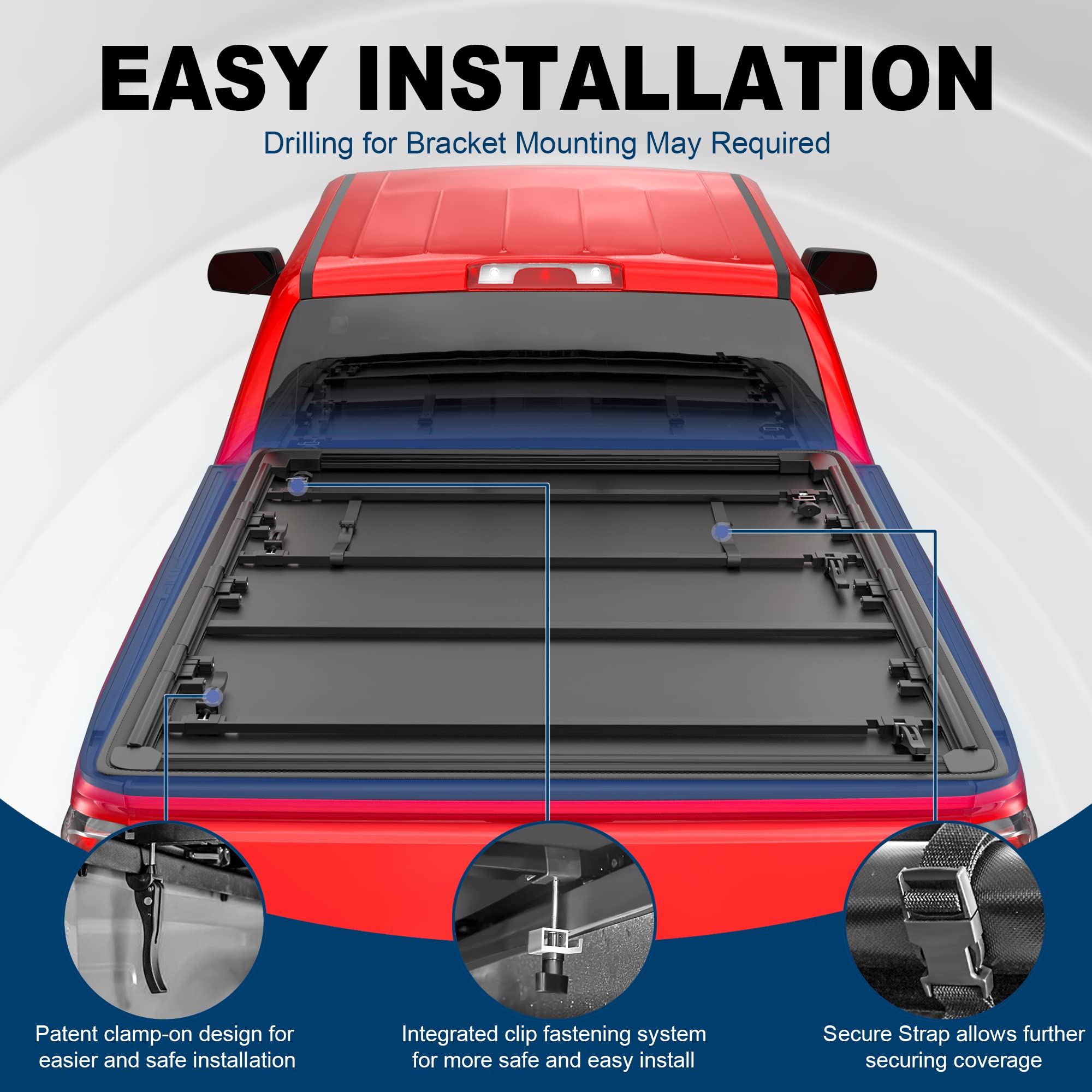 Mostplus Quad Fold Soft Truck Bed Tonneau Cover Compatible For 2019-2024 2025 Chevrolet Chevy Silverado/Gmc Sierra 1500 (2019 15
