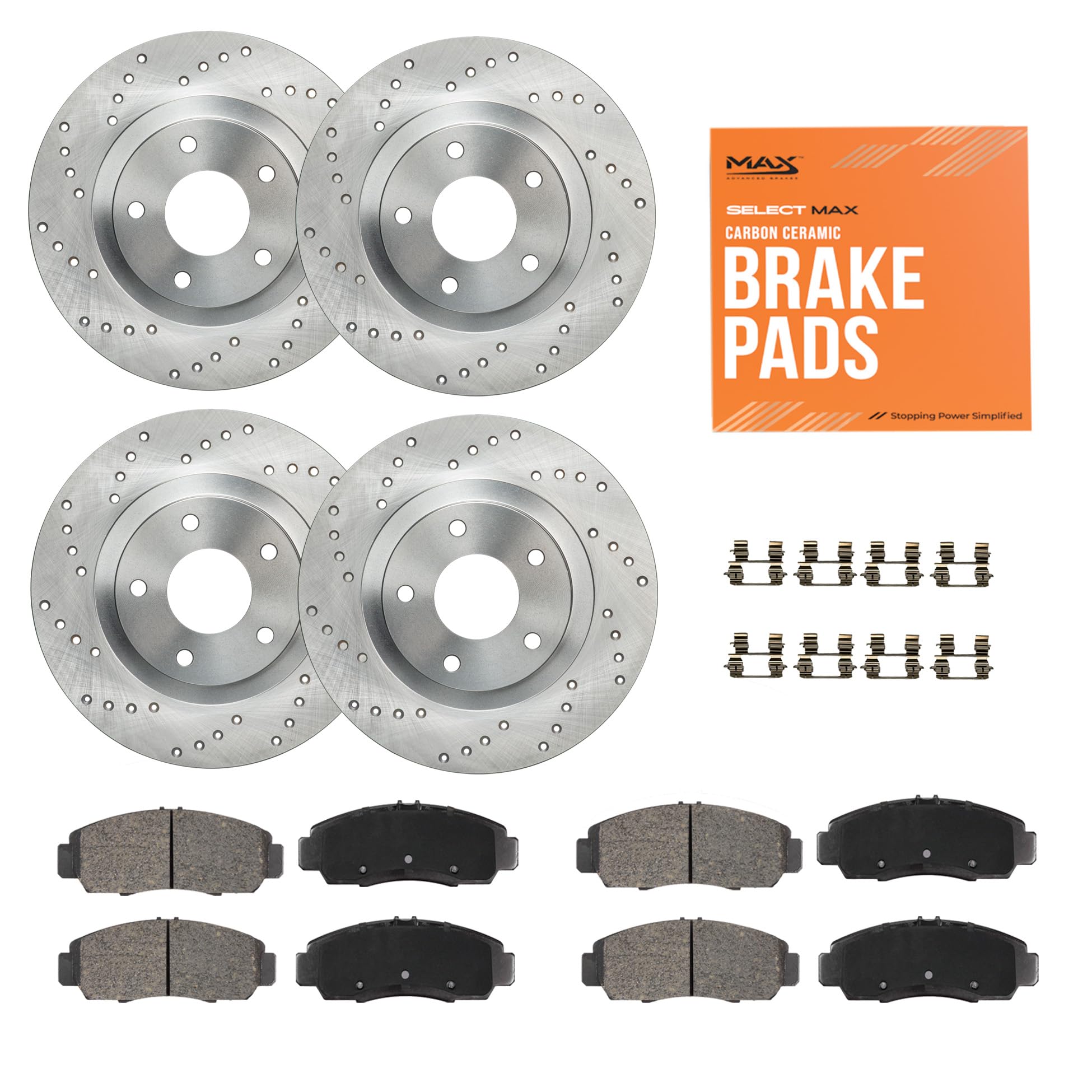 Max Advanced Brakes Front & Rear Brake Kit Compatible With 2015-2017 2018 2019-2022 Ford Edge W/13.58'' Dia Front Rotor Replacem