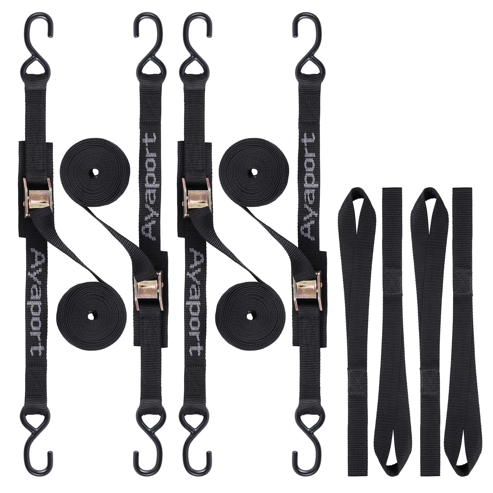 Ayaport Cam Buckle Tie Down Straps 10 Feet 2200Lbs Break Strength Securing Straps With S Hooks For Motorcycle, Kayak, Car, Truck, Dirt Bike, Pack Of 4