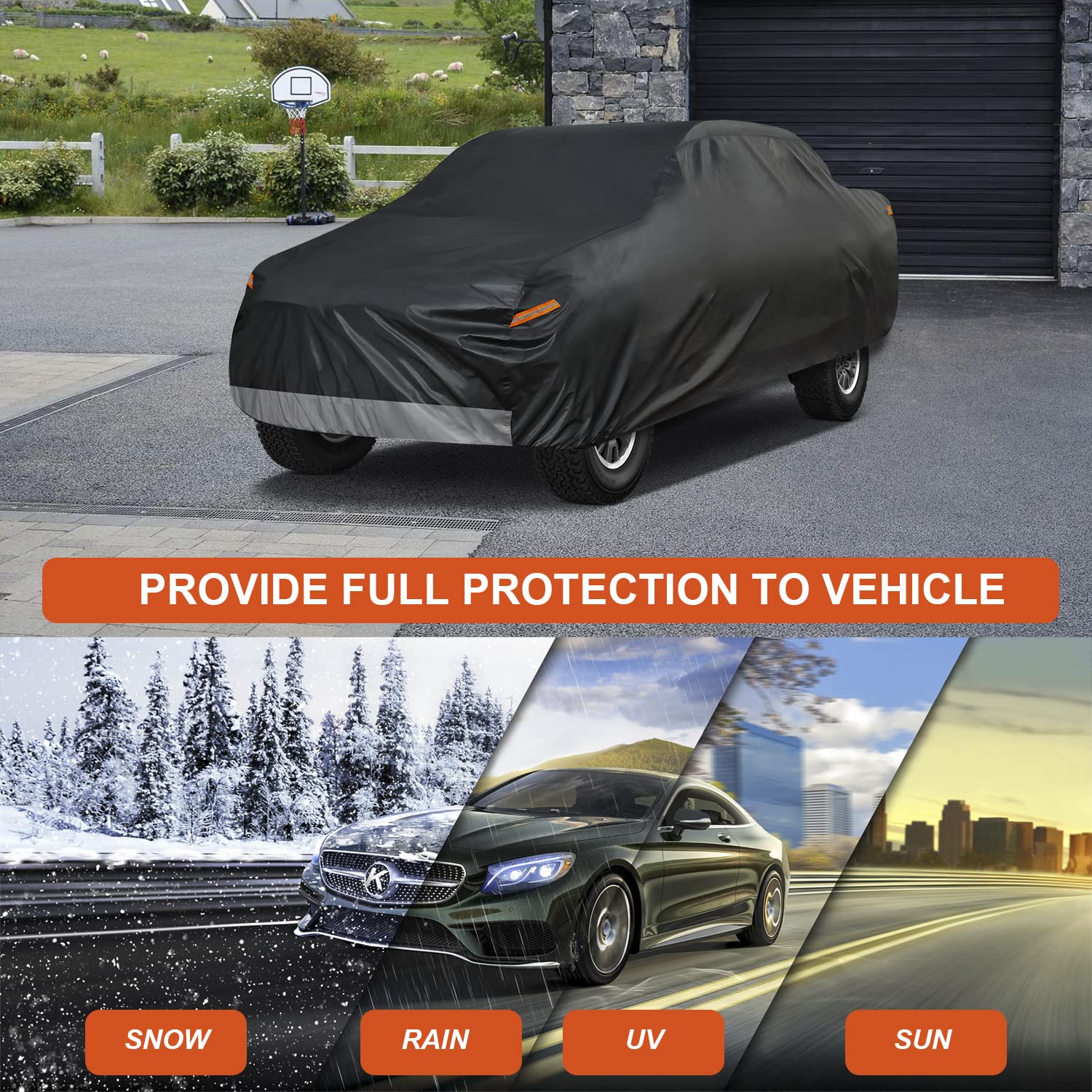 Kayme 7 Layers Truck Cover Waterproof All Weather,Universal Fit Chevy C10 S10, Ford F100, Dodge Dakota,Etc. Heavy Duty Outdoor P