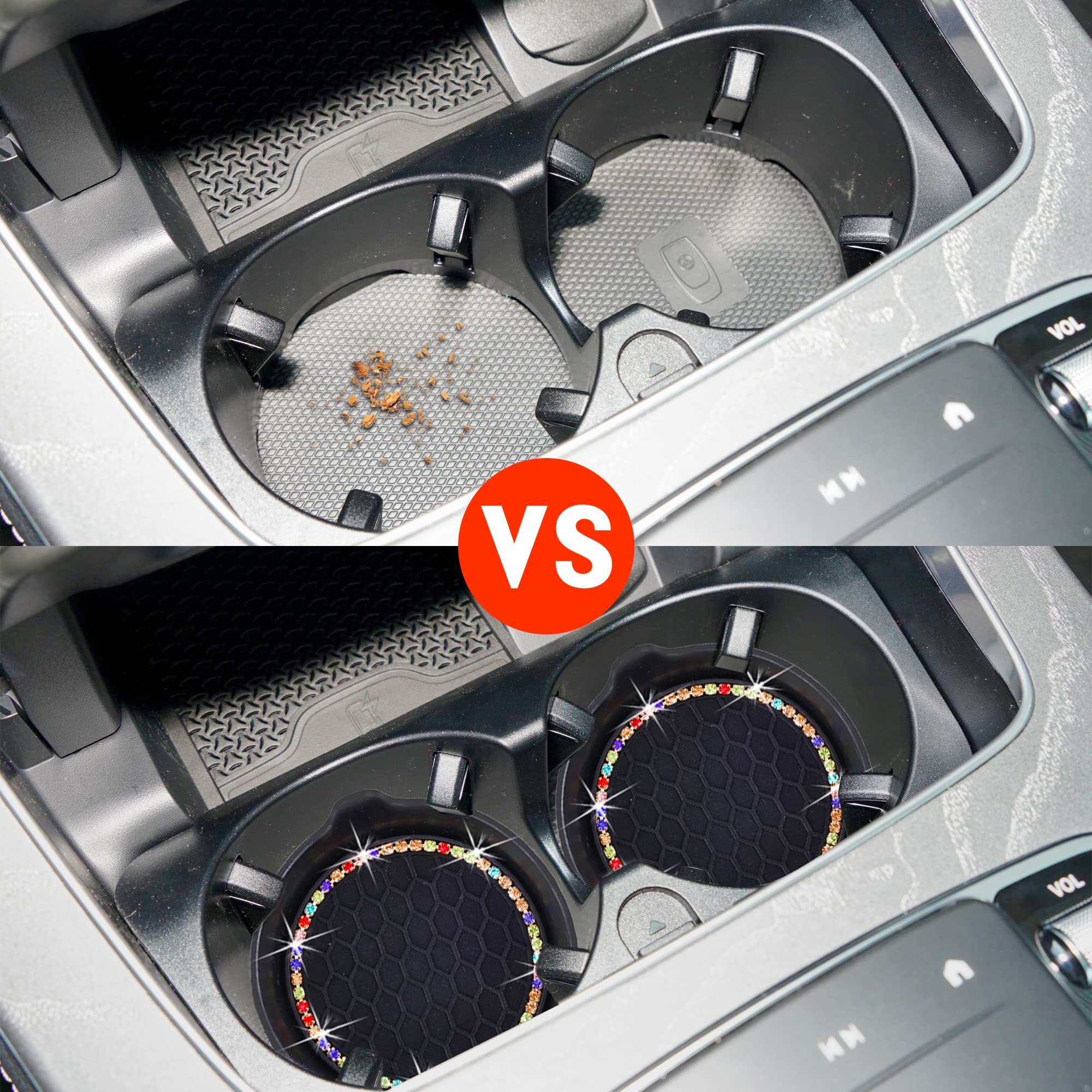 Amooca Car Cup Coaster Universal Non-Slip Cup Holders Bling Crystal Rhinestone Car Interior Accessories 4 Pack Black Coloured