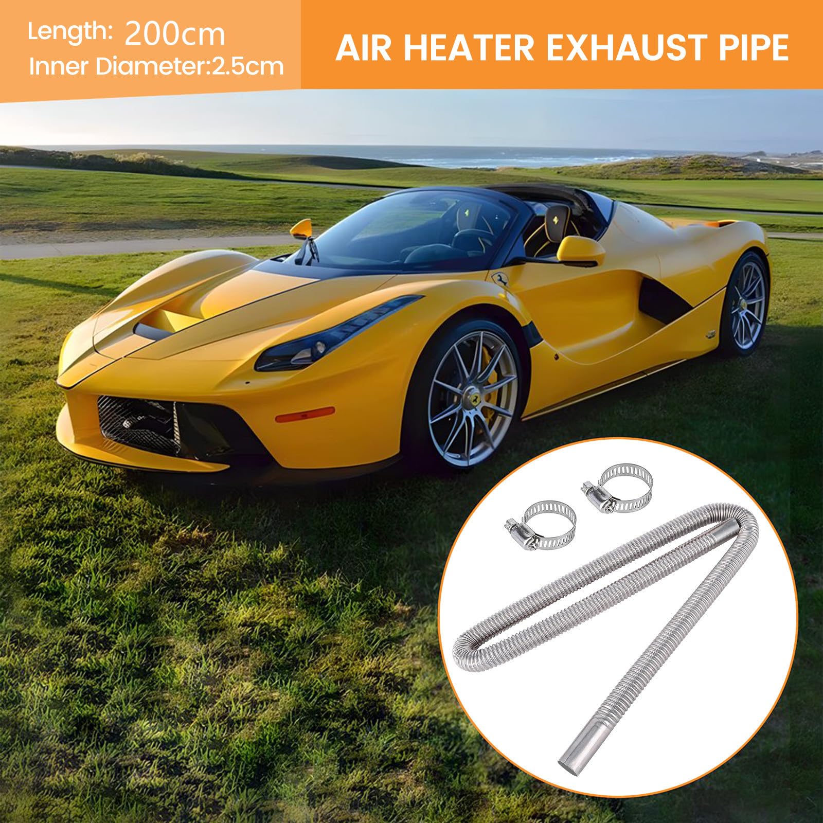Xximuim Parking Air Heater Exhaust Pipe, Stainless Steel, 200cm, Model Exhaust123, Popular Color, Diesel Gas Vent Hose